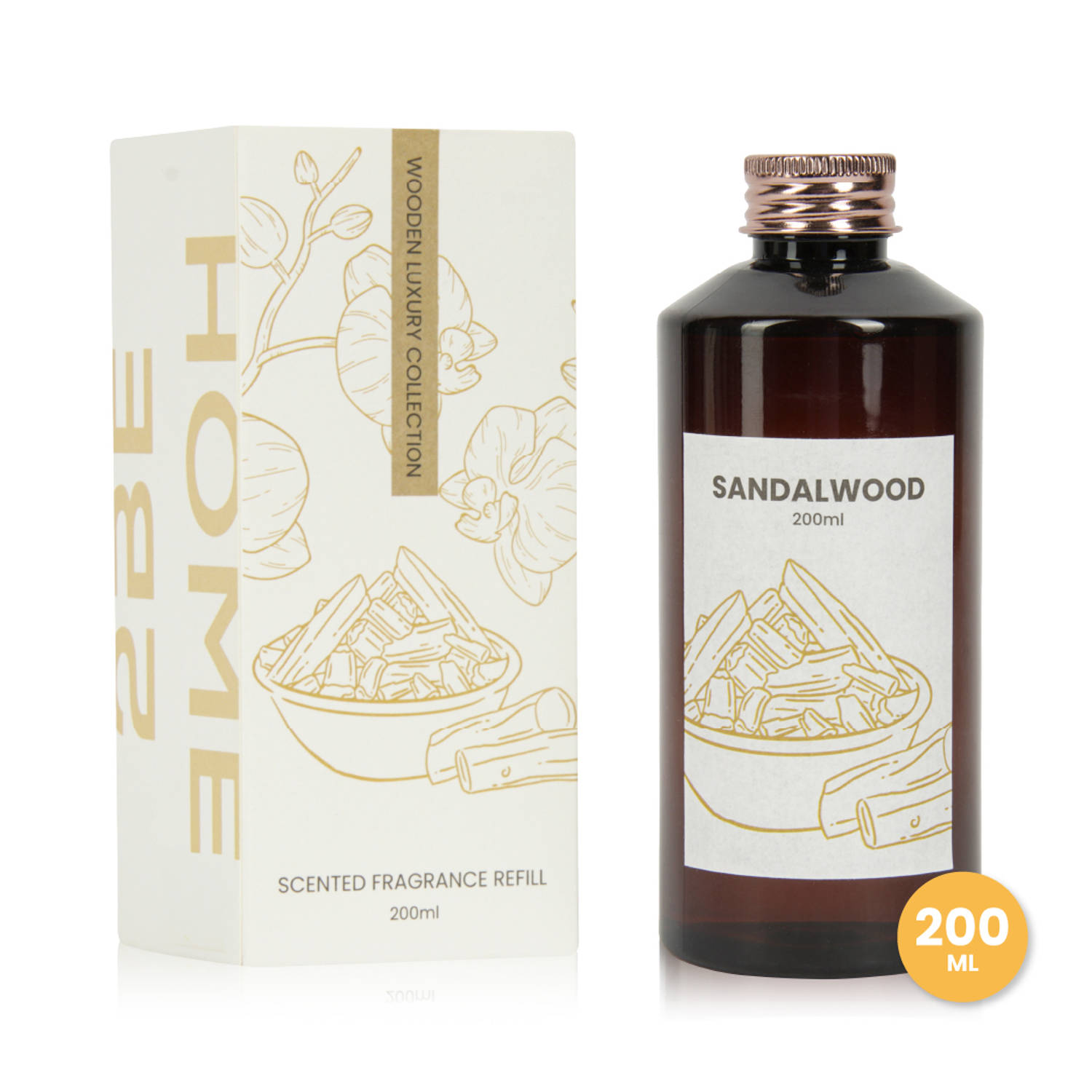 2BEHOME® Geurstokjes Navulling - Sandalwood - 200ml - Wooden Luxury Collection - Geurverspreider - Huisparfum - Luchtverfrisser