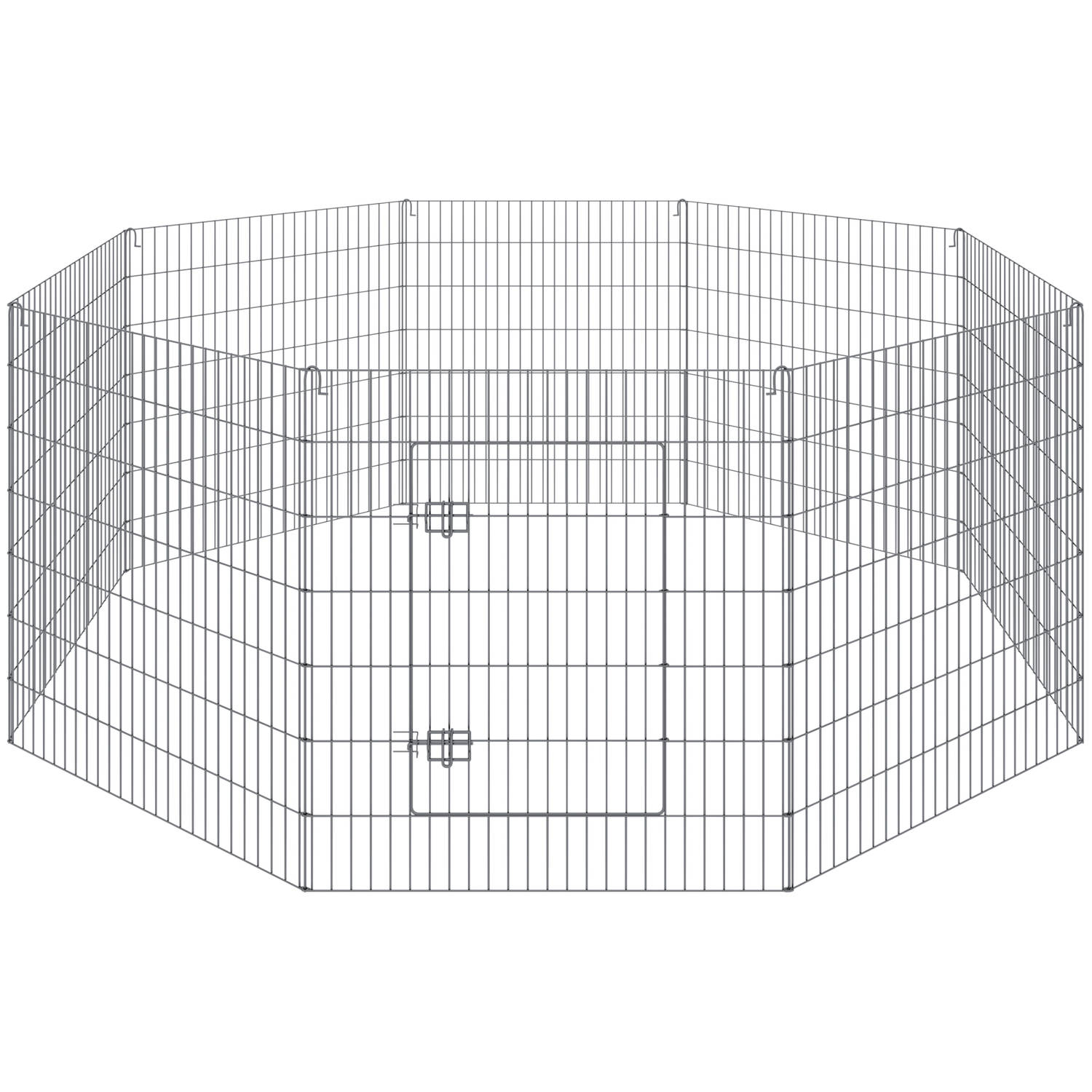 tectake® Buitenverblijf met Veiligheidsnet | Ø 204 cm | Puppyren, Kleindierenhok met 8 Roosters | Kleindierenverblijf voor Binnen en Buiten | Dierenbox met Deur, Ideaal voor Konijn