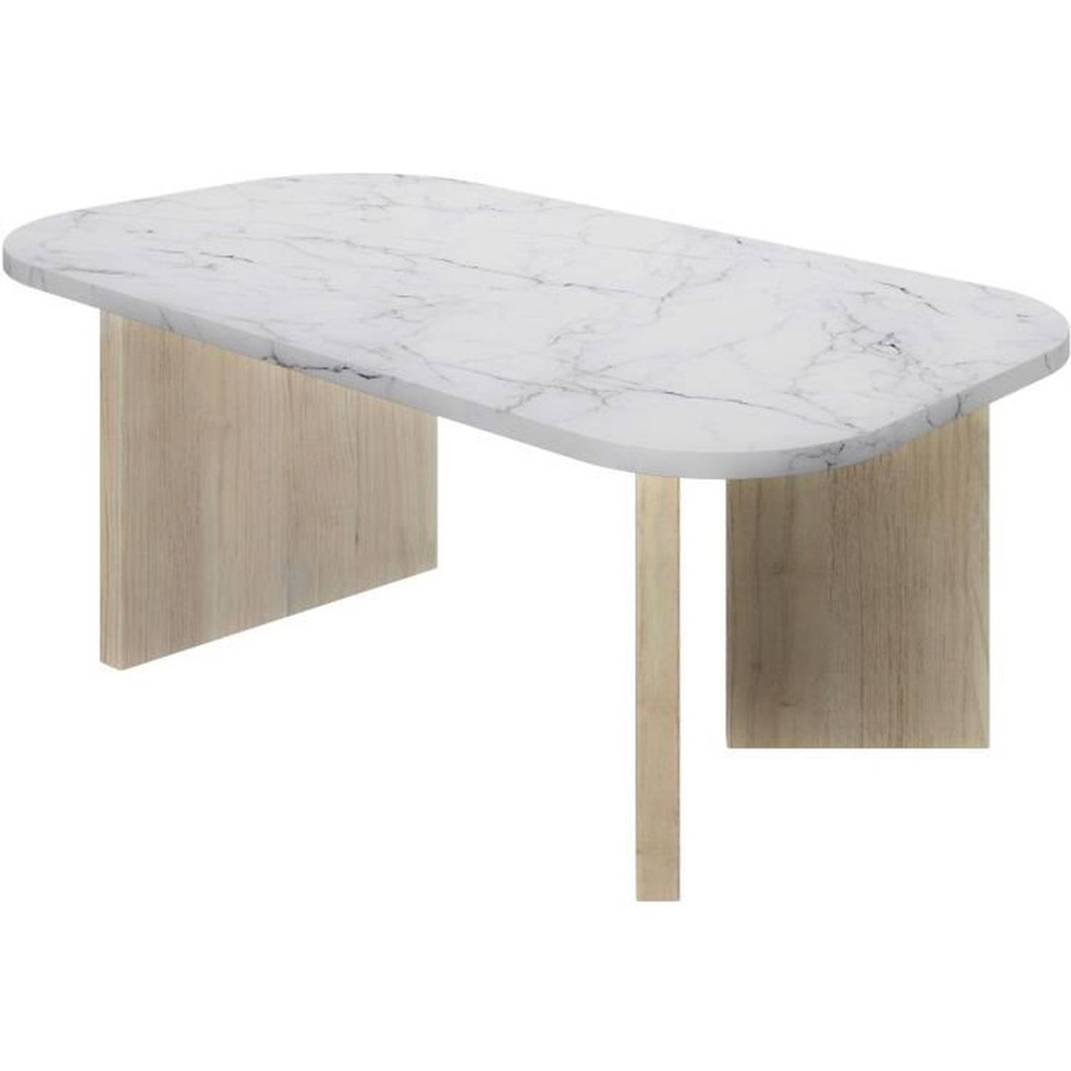 Ovale salontafel - QUARTZ - Wit marmereffect - Dikke eikenhouten poten - 105 x 58 x 39 cm - DIAGONE