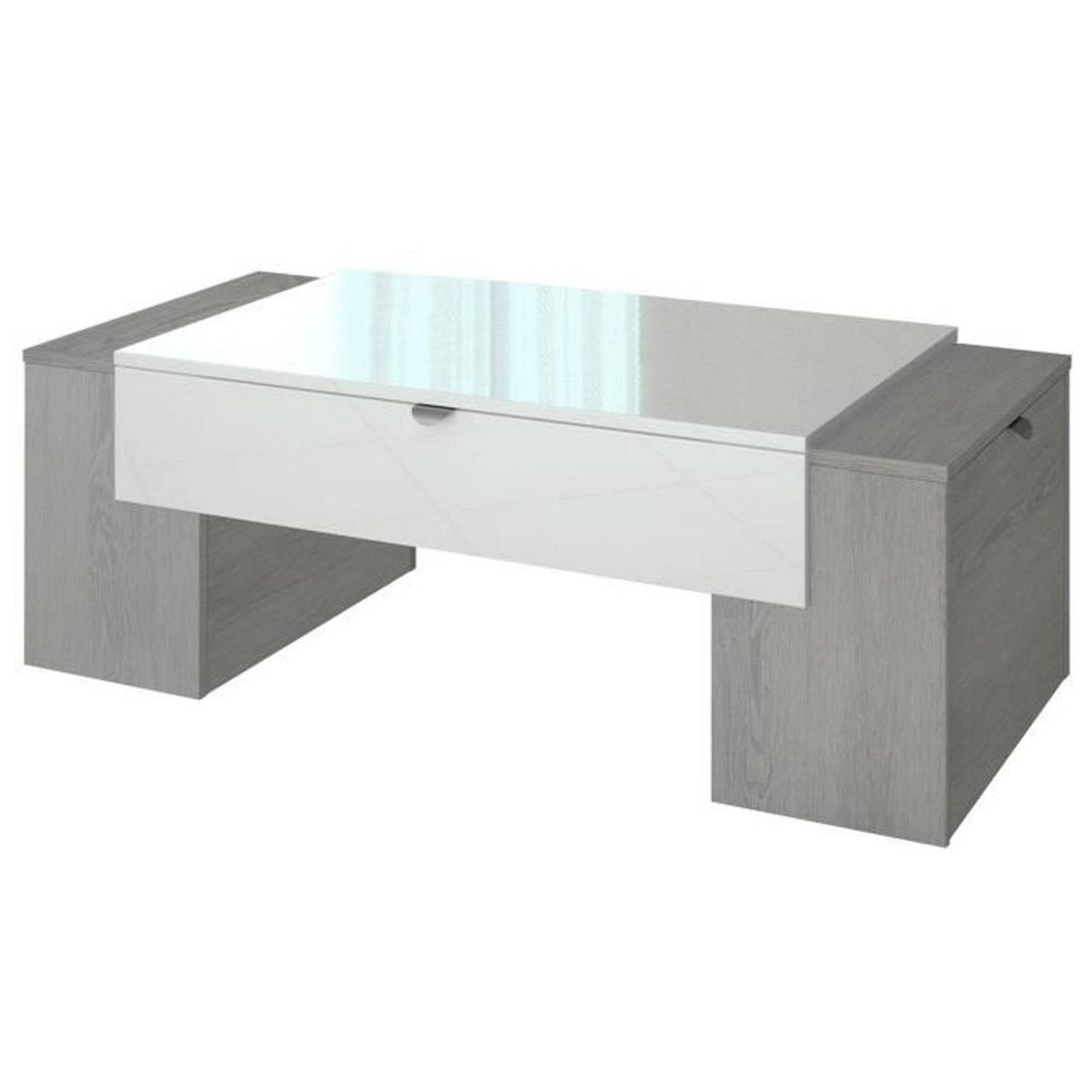 LUCKY Salontafel in eigentijdse stijl in essenhout en gepolijst wit decor - L 123 x B 42 cm