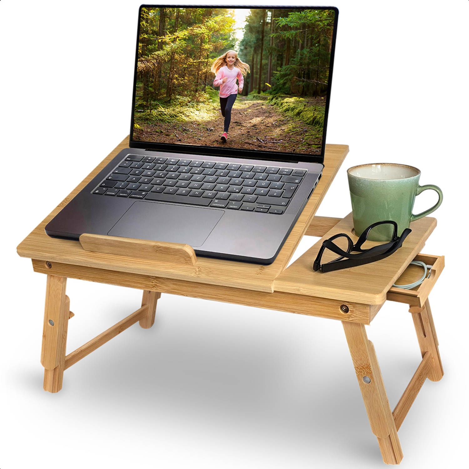 Goliving Laptoptafel - Uitklapbaar tot 39 cm Hoog - Verstelbaar & Opvouwbaar Werkblad - Ergonomische Laptop Tafel - Banktafel - Bedtafel - Laptopstandaard - Hout