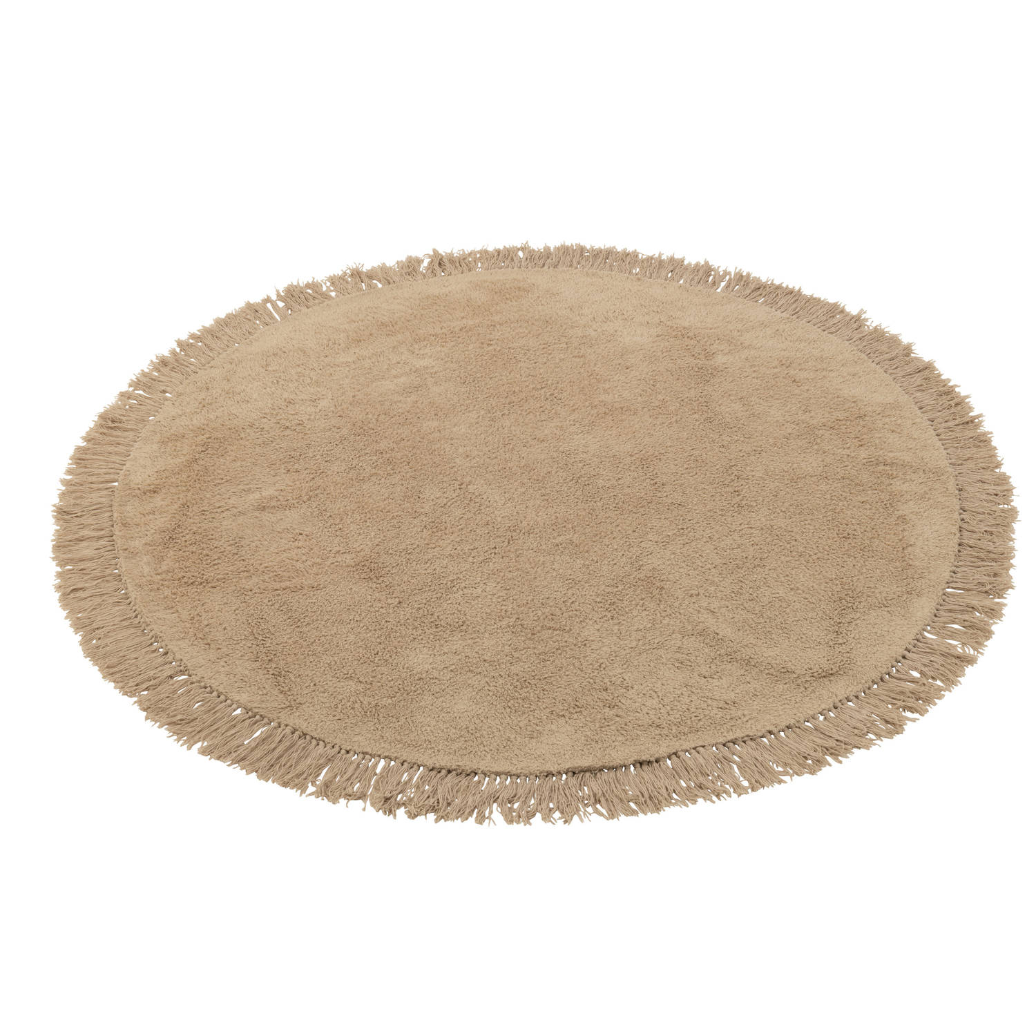 J-line - Tapijt Rond+franjes Donker Beige - 150x150x2cm