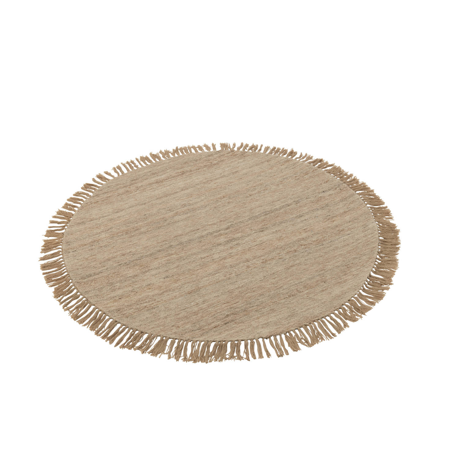 J-line - Tapijt Rond+franjes Tweekleurig Weefsel Wol Beige Small - 150x150x2cm