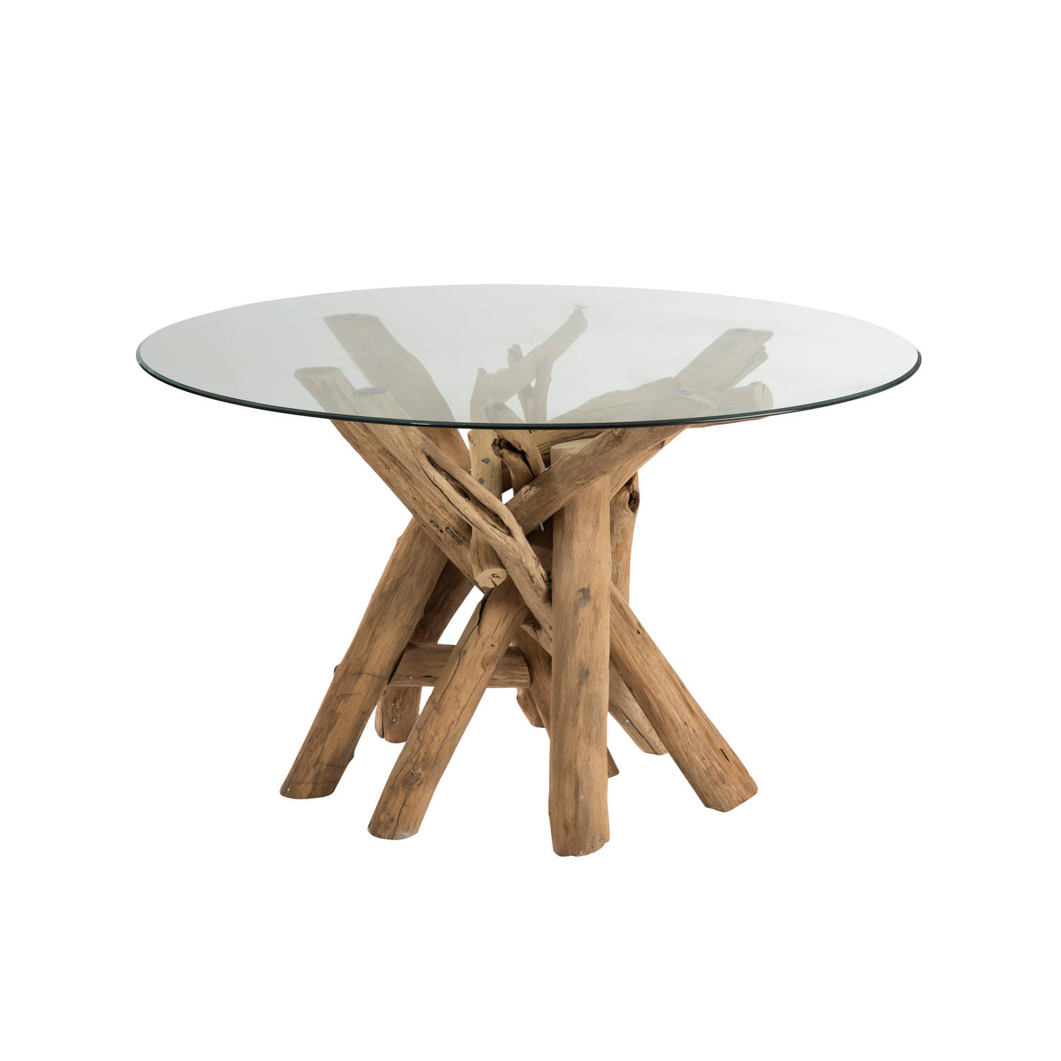 J-line - Tafel Rond Takken Hout/glas Naturel - 128x128x75cm