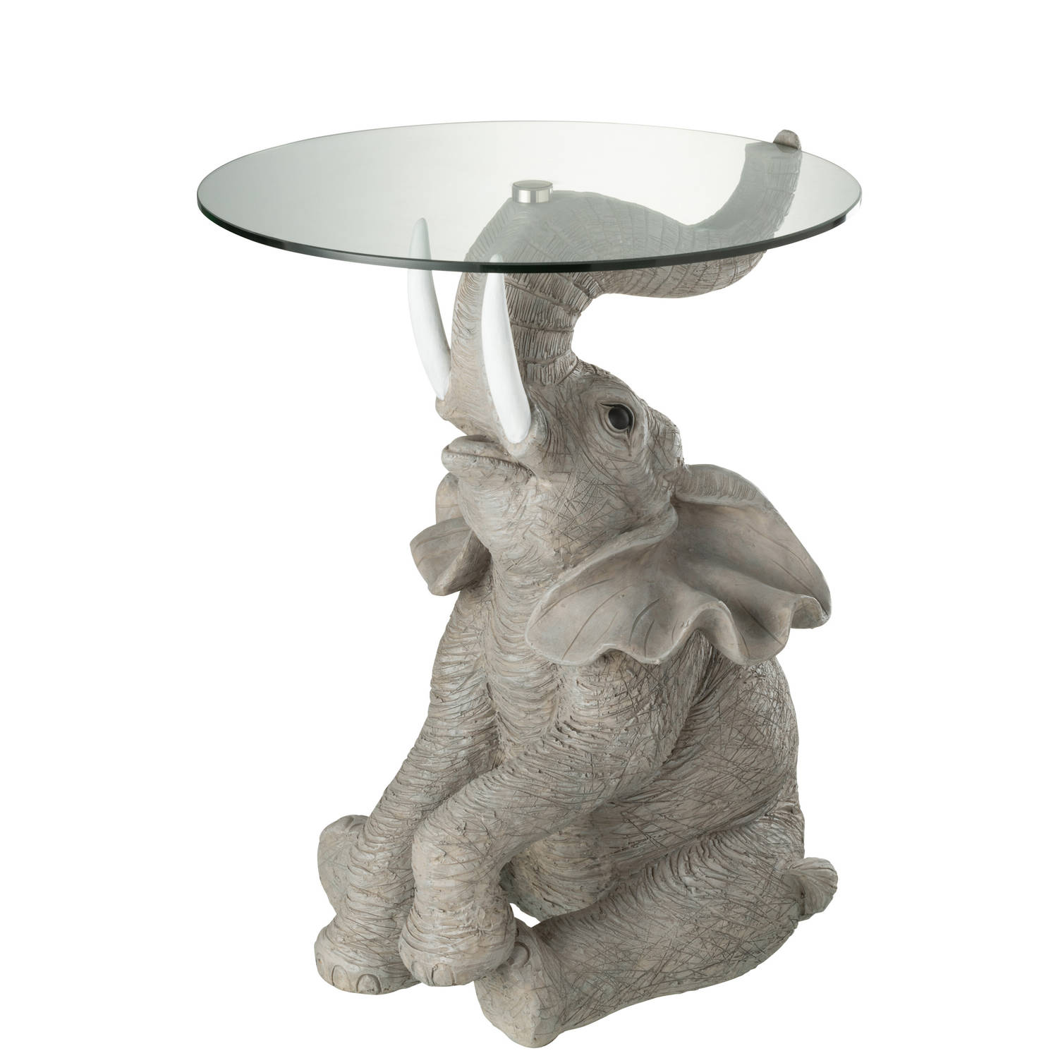 J-line - Tafel Olifant Poly/glas Grijs - 49x48x63cm