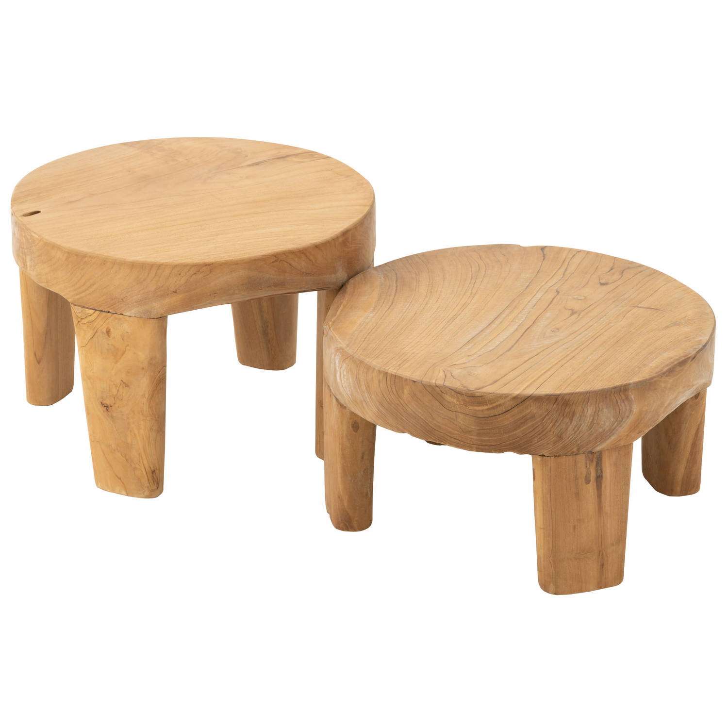 J-line - Set Van 2 Tafel Rond Teak Hout Naturel - 50x50x35cm