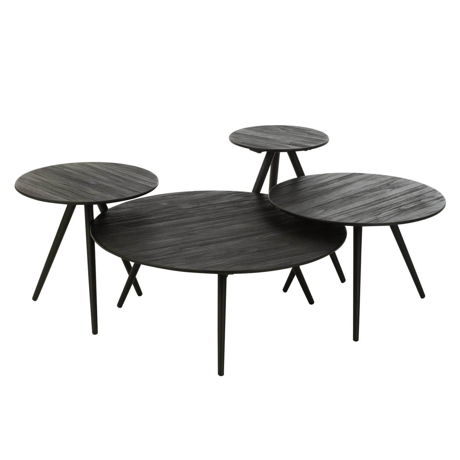 J-line Set Van 4 Bijzettafel Rond Gerecycleerd Teak Zwart 30x30x45cm