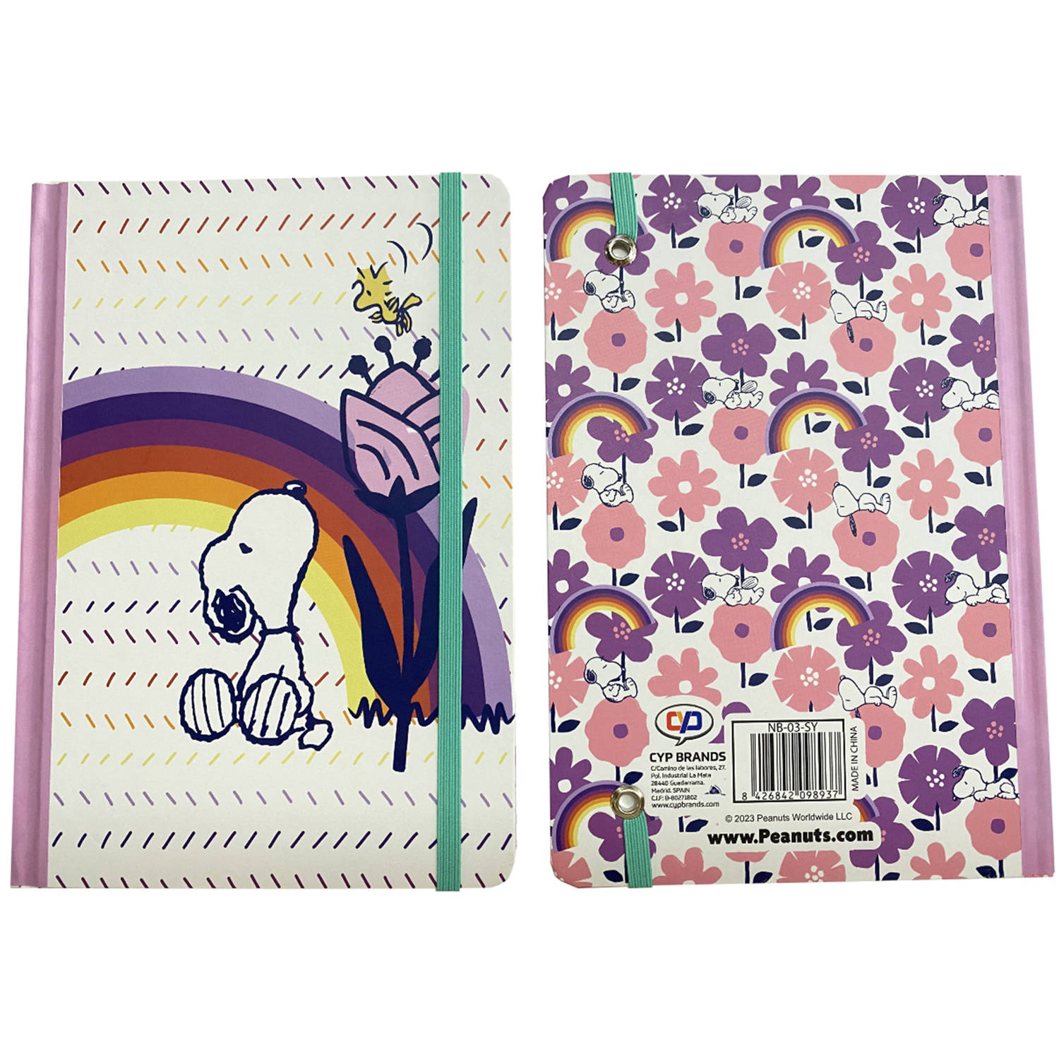 Snoopy Notitieboekje, Regenboog - A5 - 14,9 x 21 cm - met afsluitelastiek