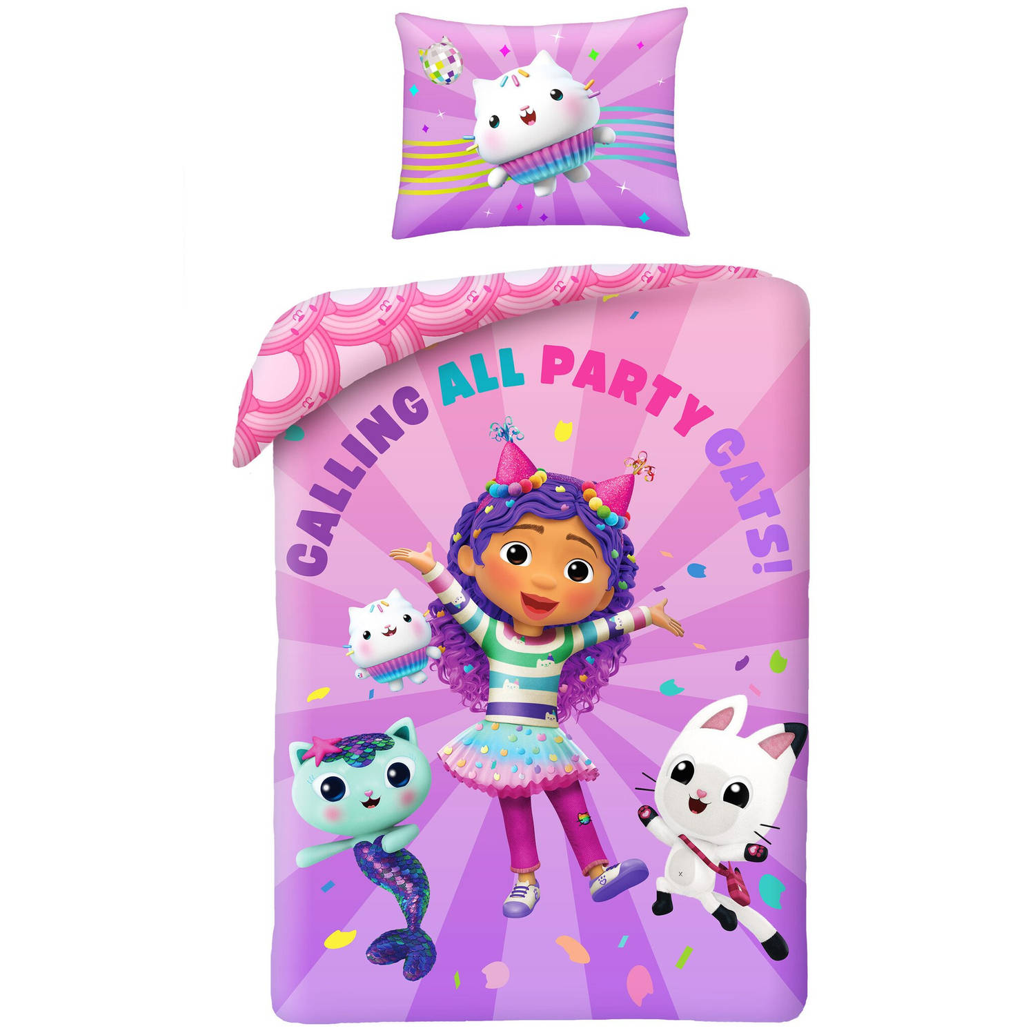 Gabby's poppenhuis Dekbedovertrek, Party Cats - 140 x 200 + 70 x 90 cm - Polyester