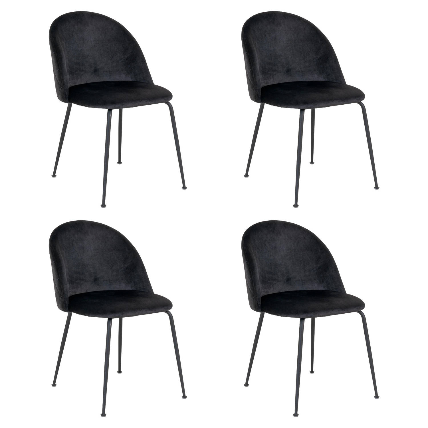 Lewis & Loft Zwarte eetkamerstoelen Lowen - Eetkamerstoel - Eetstoel - Fluweel - Staal - Zwart - Set van 4