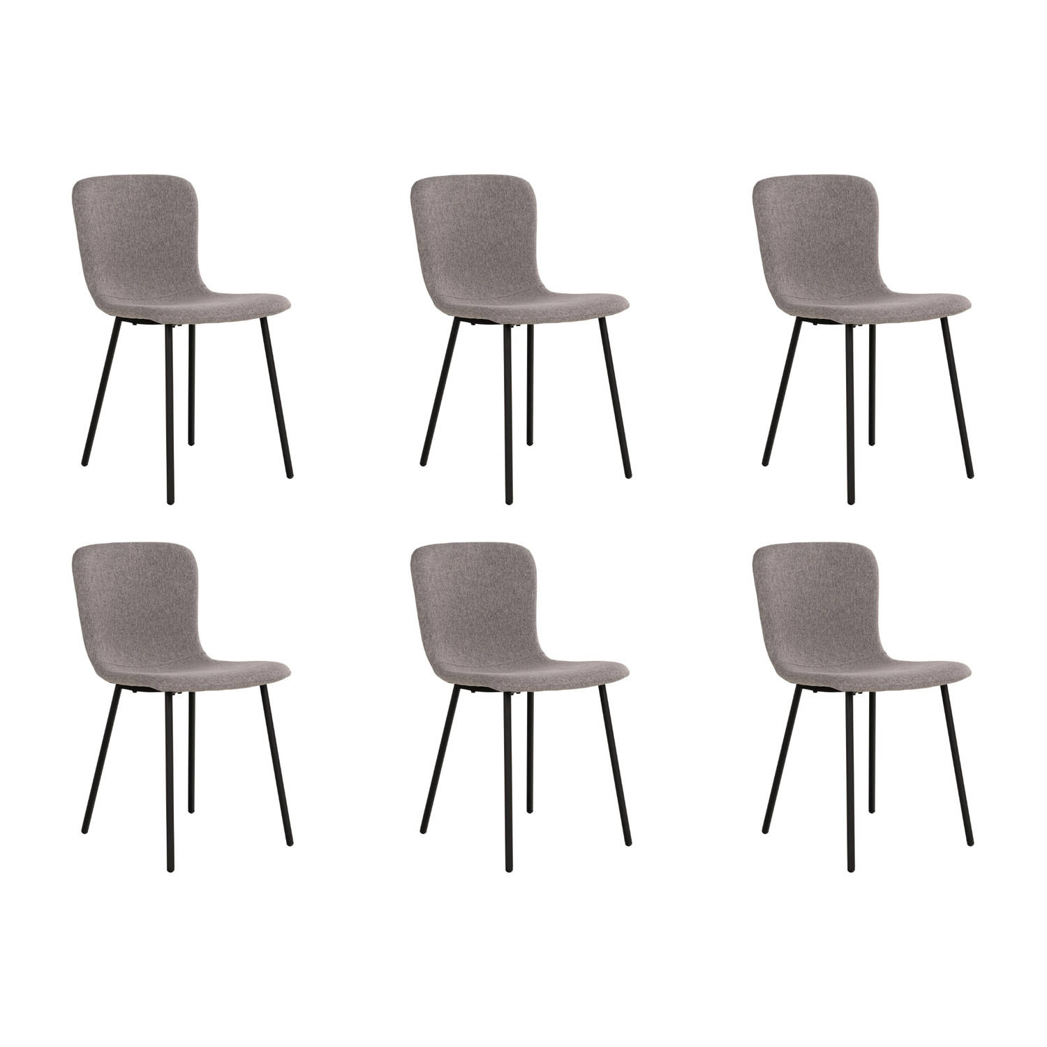 Lewis & Loft Grijze eetkamerstoelen Logan - Eetkamerstoel - Eetstoel grijs - Eetkamer stoelen - Polyester - Staal - Lichtgrijs - Set van 6