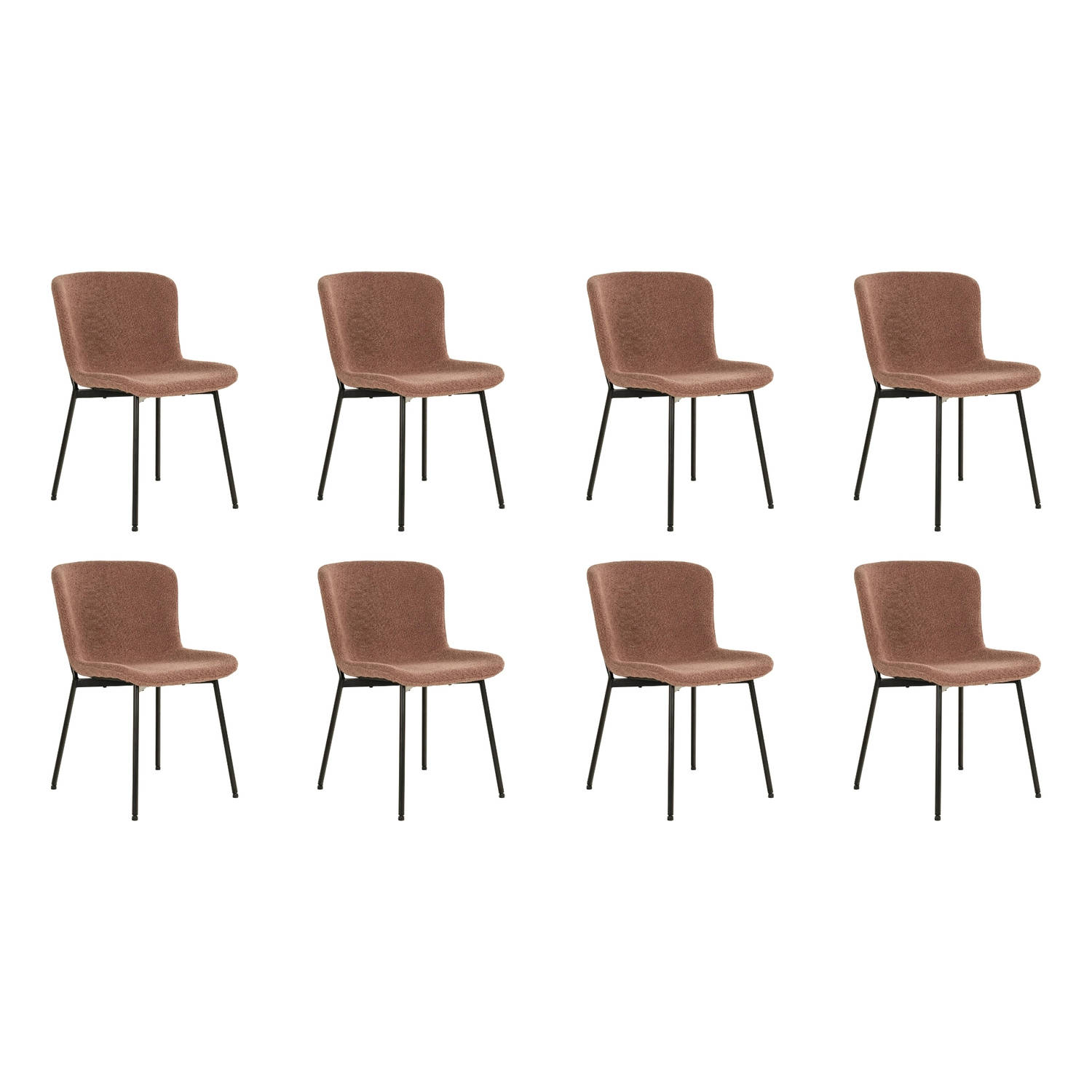 Lewis & Loft Eetkamerstoel Lucy – Eetkamerstoelen - Bouclé - Staal - Bruin - Roestbruin - Set van 8