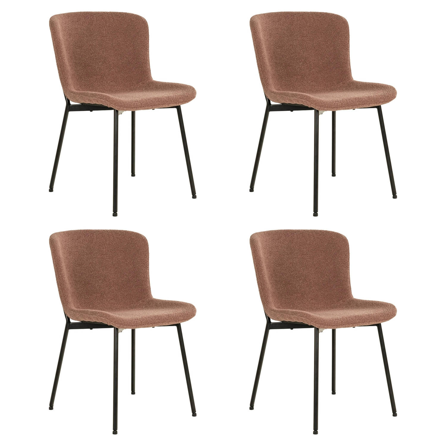 Lewis & Loft Eetkamerstoel Lucy – Eetkamerstoelen - Bouclé - Staal - Bruin - Roestbruin - Set van 4