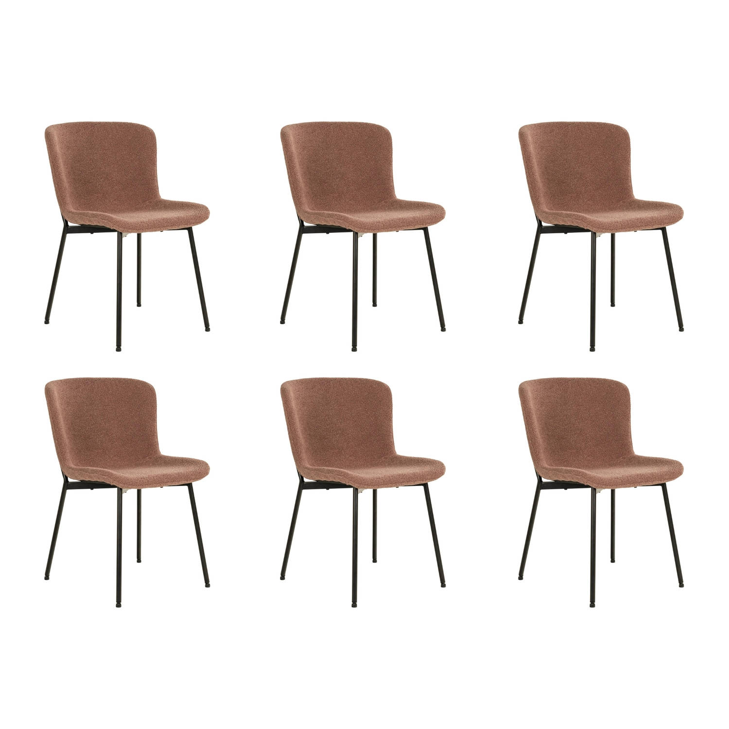 Lewis & Loft Eetkamerstoel Lucy – Eetkamerstoelen - Bouclé - Staal - Bruin - Roestbruin - Set van 6