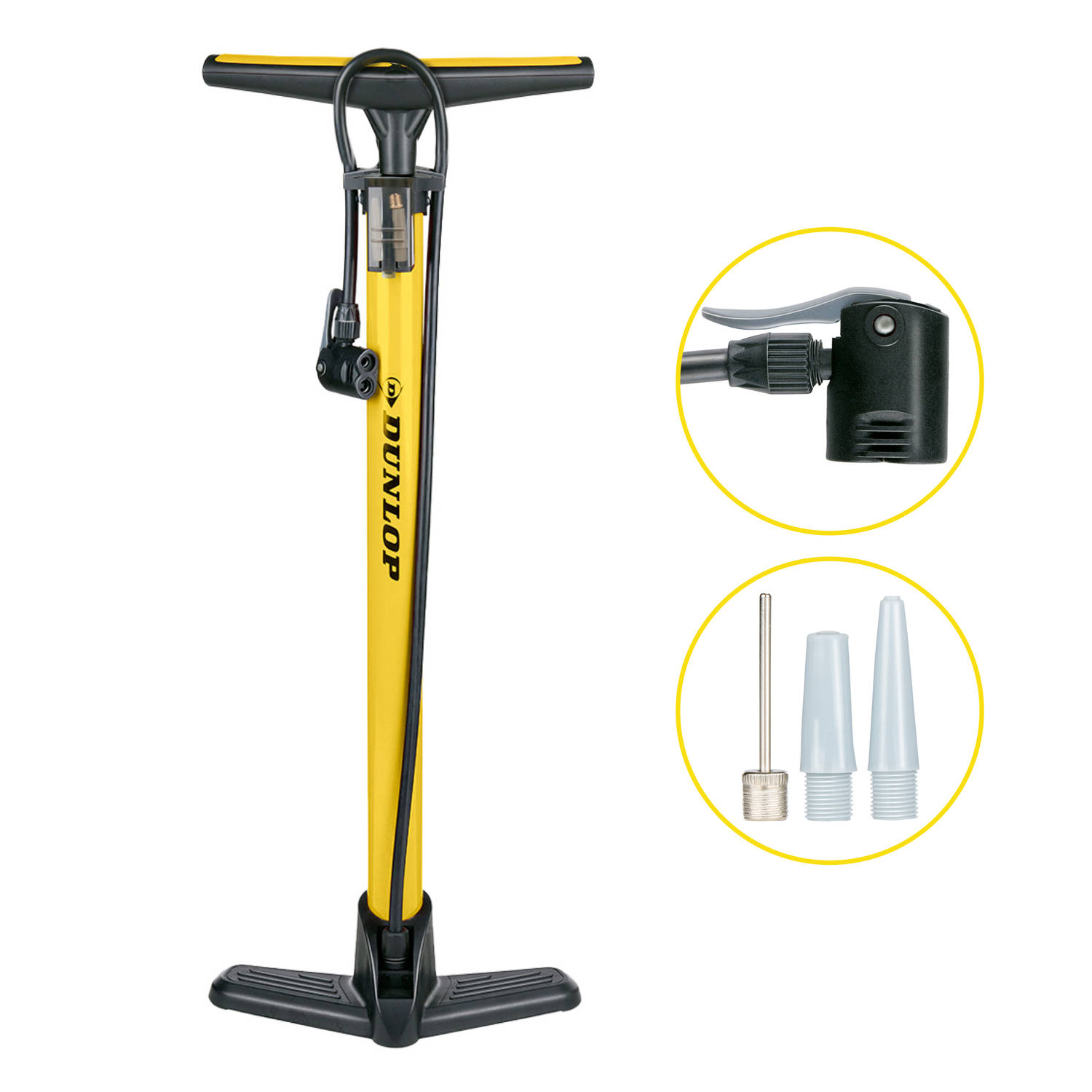 Dunlop Fietspomp- Fiets Pomp voor Dunlop, Schrader en Frans Ventiel Staande Pomp Incl. Adaptoren