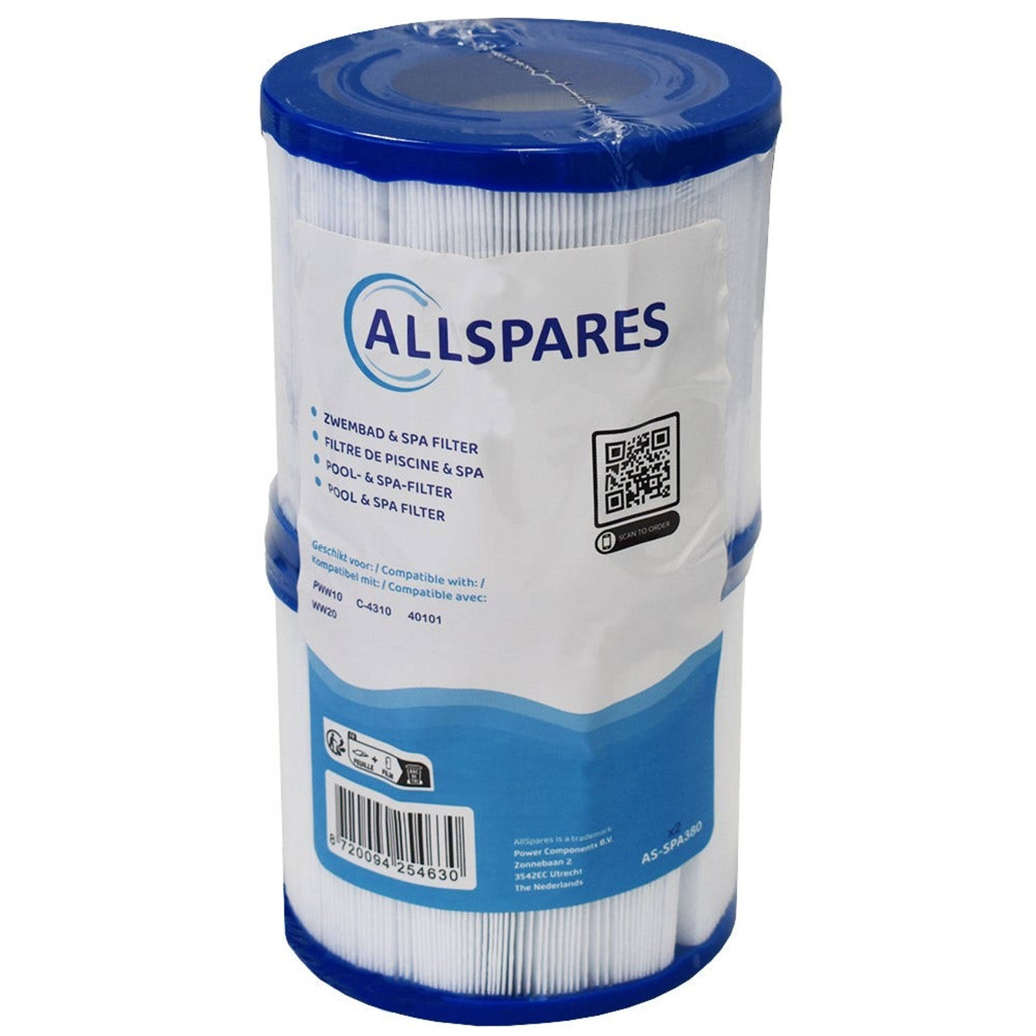 AllSpares Spa Waterfilter (2x) geschikt voor SC750 / 40101 / PWW10 (Ø100x100mm)