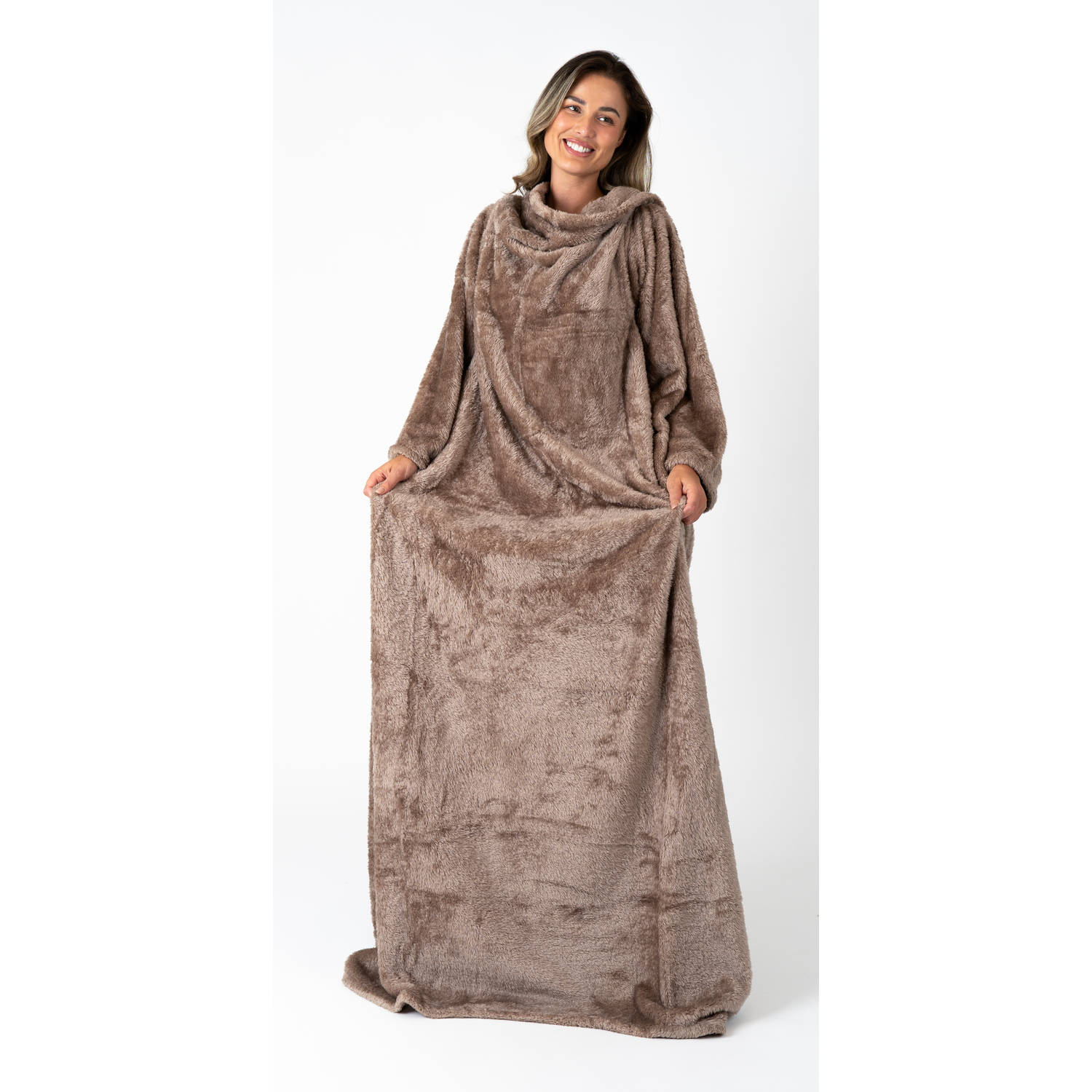 Snuggie - Deken Met Mouwen - Fleece Deken - Fleece Deken Met Mouwen - Bruin - Plaid Met Mouwen - Snugle - TV Deken - Deken Met Mouwen Voor Volwassenen - Plaid - 100% Polyester - Th