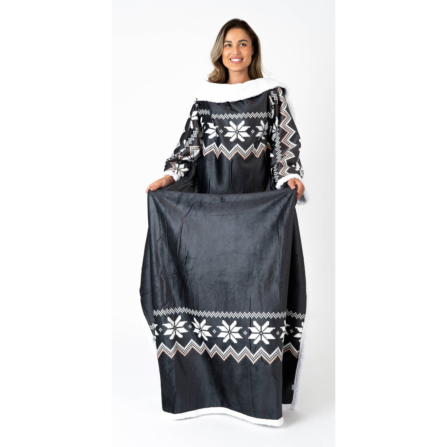 Snuggie - Deken Met Mouwen - Fleece Deken - Fleece Deken Met Mouwen - Donker - Plaid Met Mouwen - Snugle - TV Deken - Deken Met Mouwen Voor Volwassenen - Plaid - 100% Polyester - D