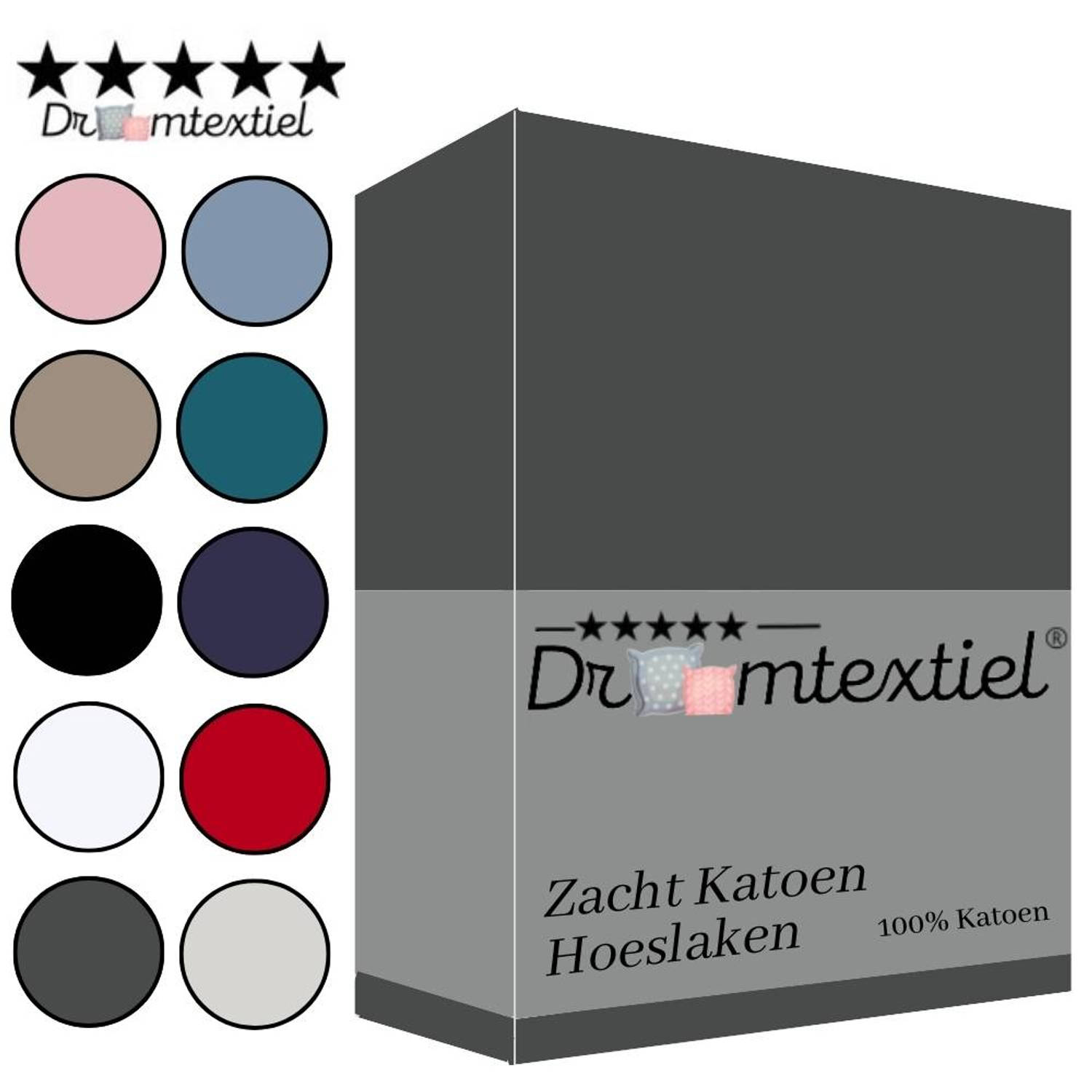 Droomtextiel Zacht Katoenen Hoeslaken Antraciet 80x200 cm - Hoge Hoek - Perfecte Pasvorm - Heerlijk Zacht