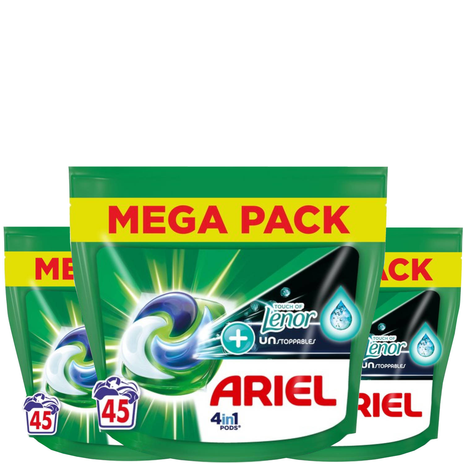 Ariel 4in1 Wasmiddel Pods +Touch Of Lenor Unstoppables - 3 x 45 Wasbeurten