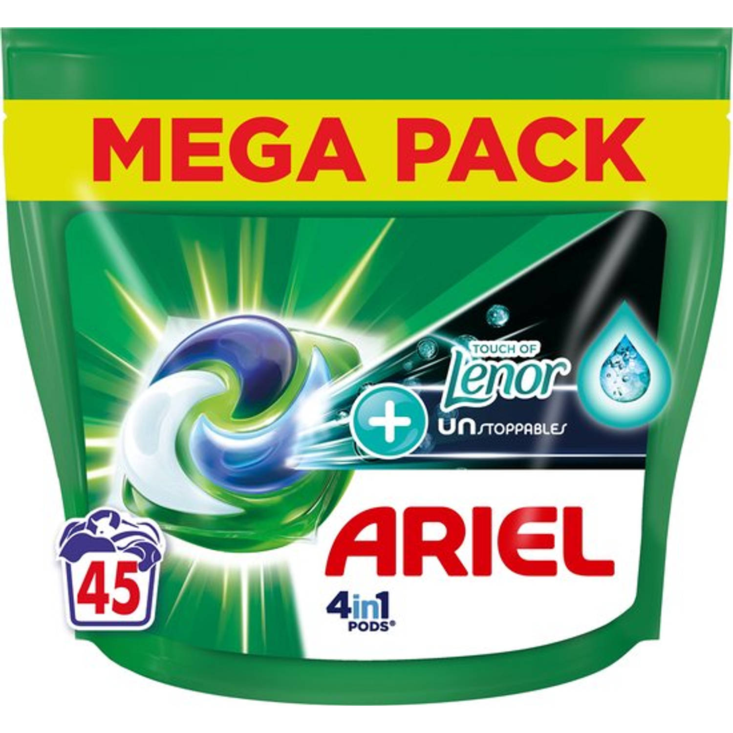 Ariel 4in1 Wasmiddel Pods +Touch Of Lenor Unstoppables 45 Wasbeurten