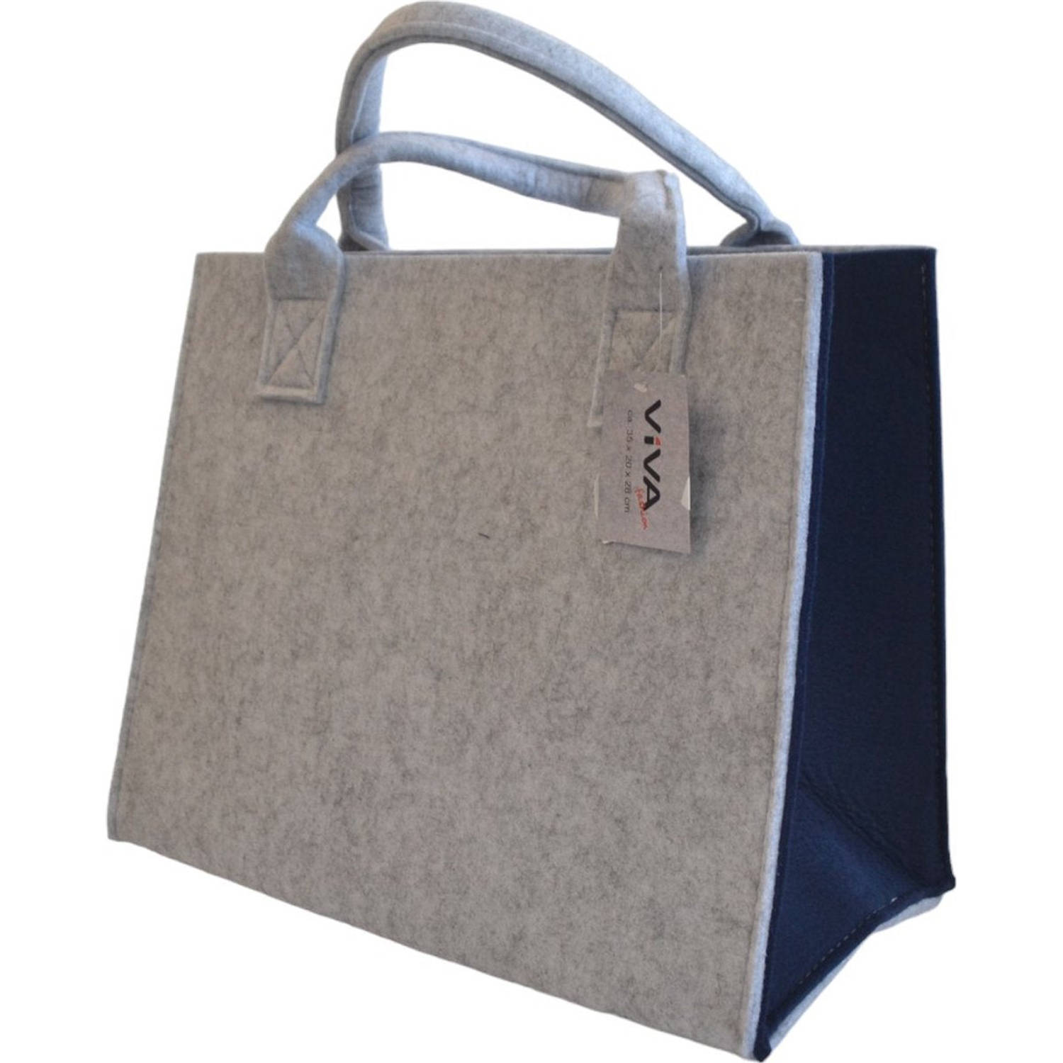 Boodschappentas Vilt - Grijs / Blauw - 35 x 20 x 28 cm - Vilten tas - Stevige tas - Goodiebag - Shopper - Handtas