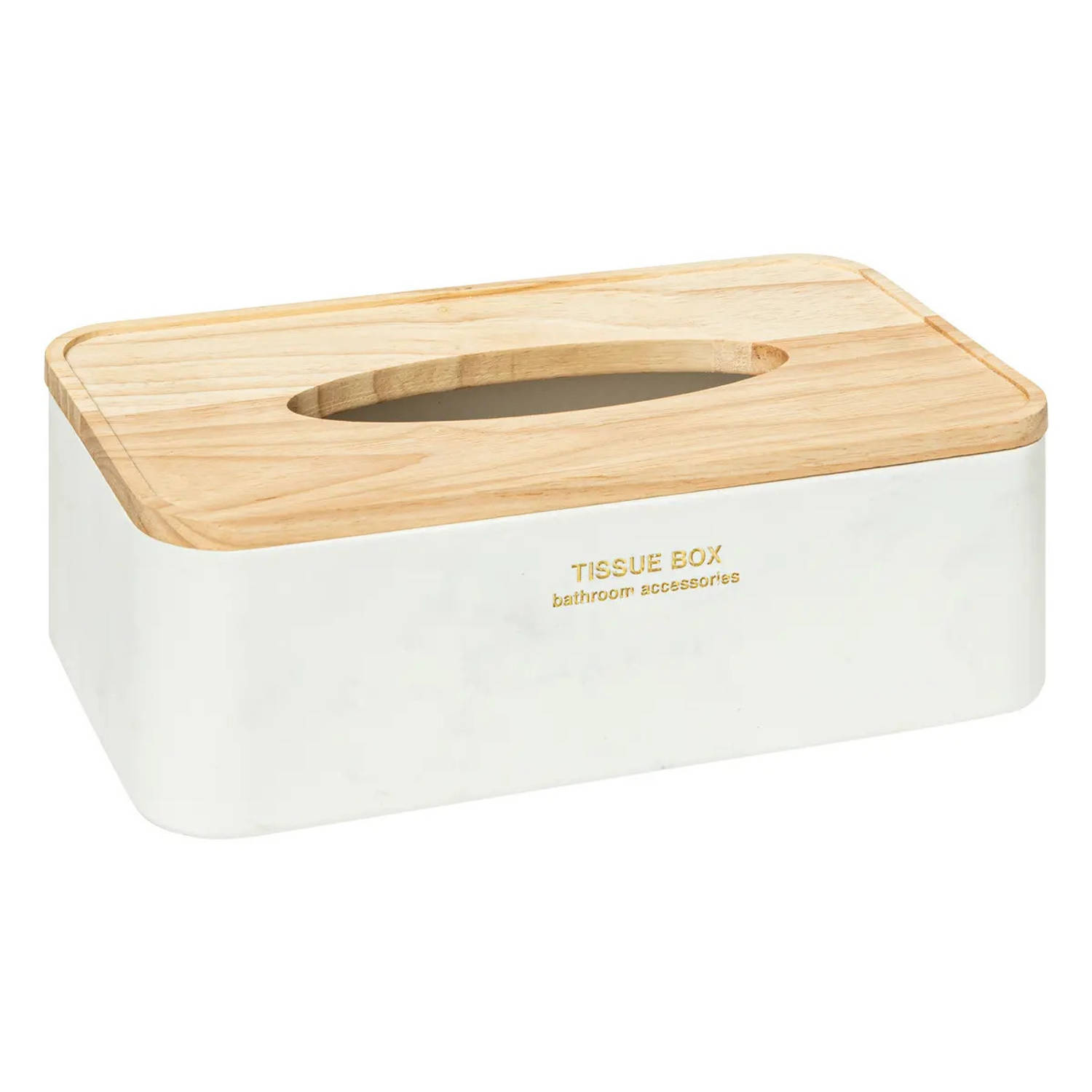 5Five Luxe Tissuedoos-tissuebox Alexa wit-naturel polyresin-hout Tissuehouders