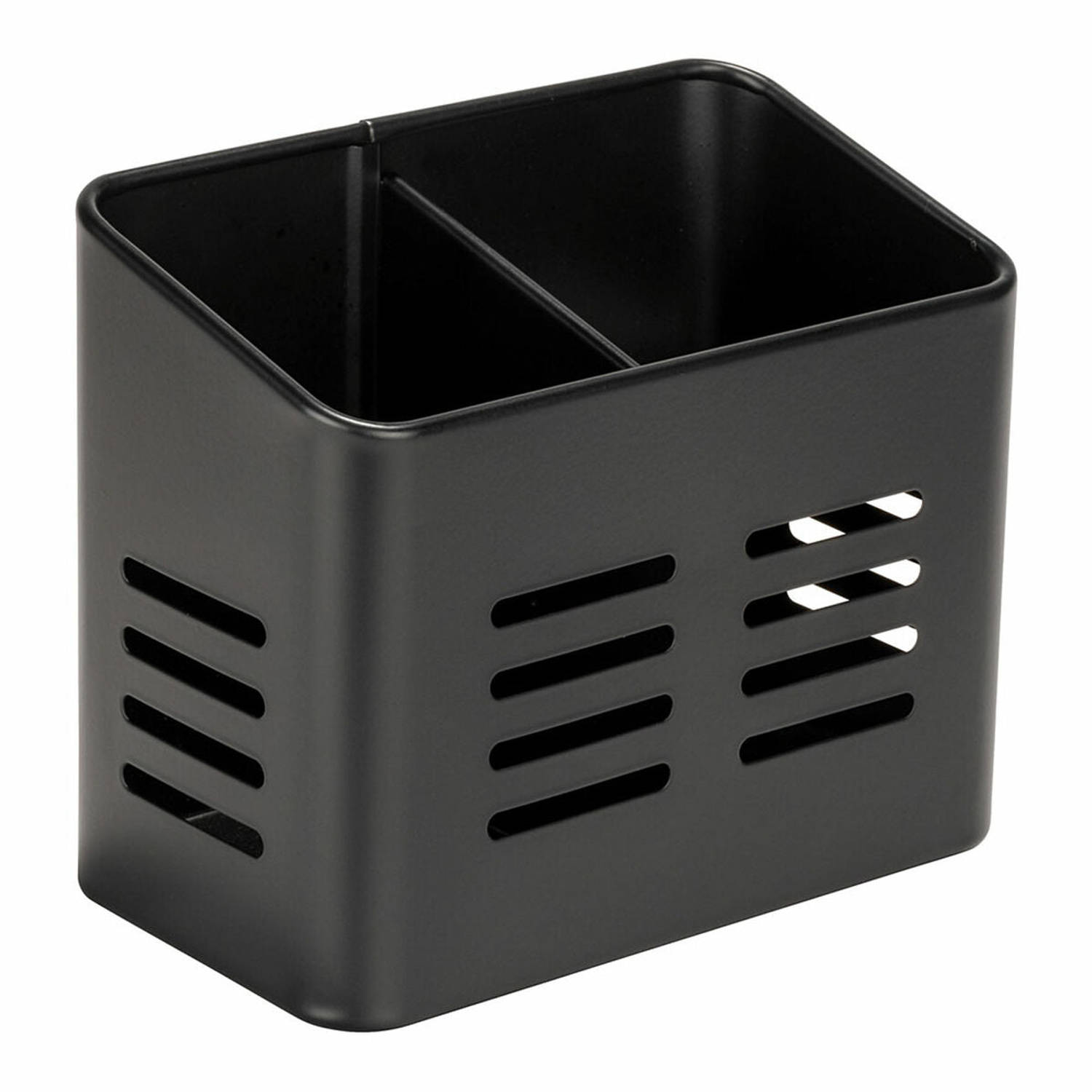 Wenko  Bestekmand Baco, Black Outdoor Kitchen mand van gepoedercoat metaal in elegant zwart voor bestek aan tafel, dankzij gaten in de bodem ook als afdruiprek te gebruiken, 16 x 1