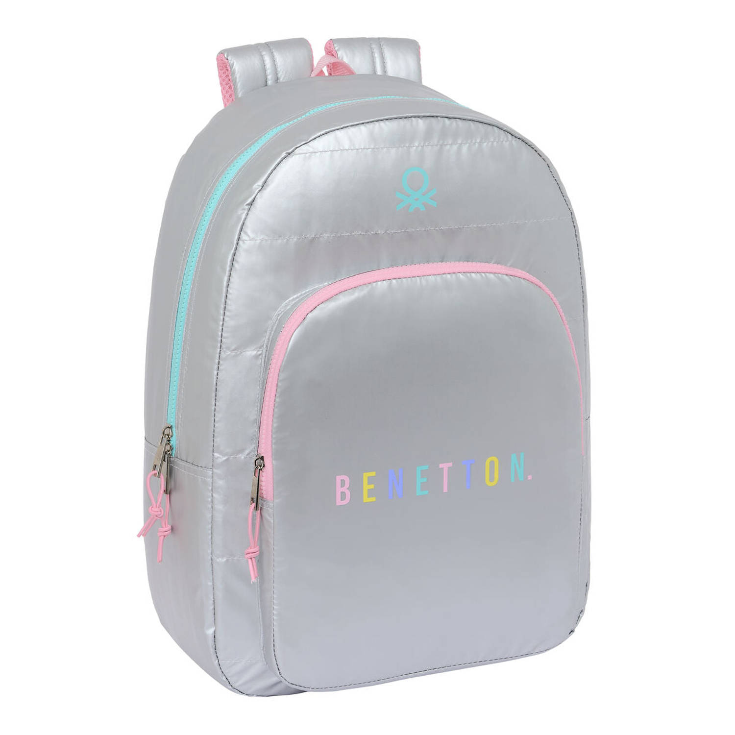 Benetton Schoolrugzak Benetton Silver Gestoffeerd Zilverkleurig 30 X 46 X 14 Cm