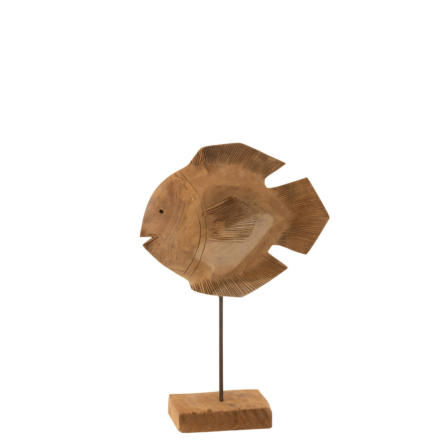 J-line - Vis Op Voet Teak Hout Naturel Large - 30.5x10x45cm