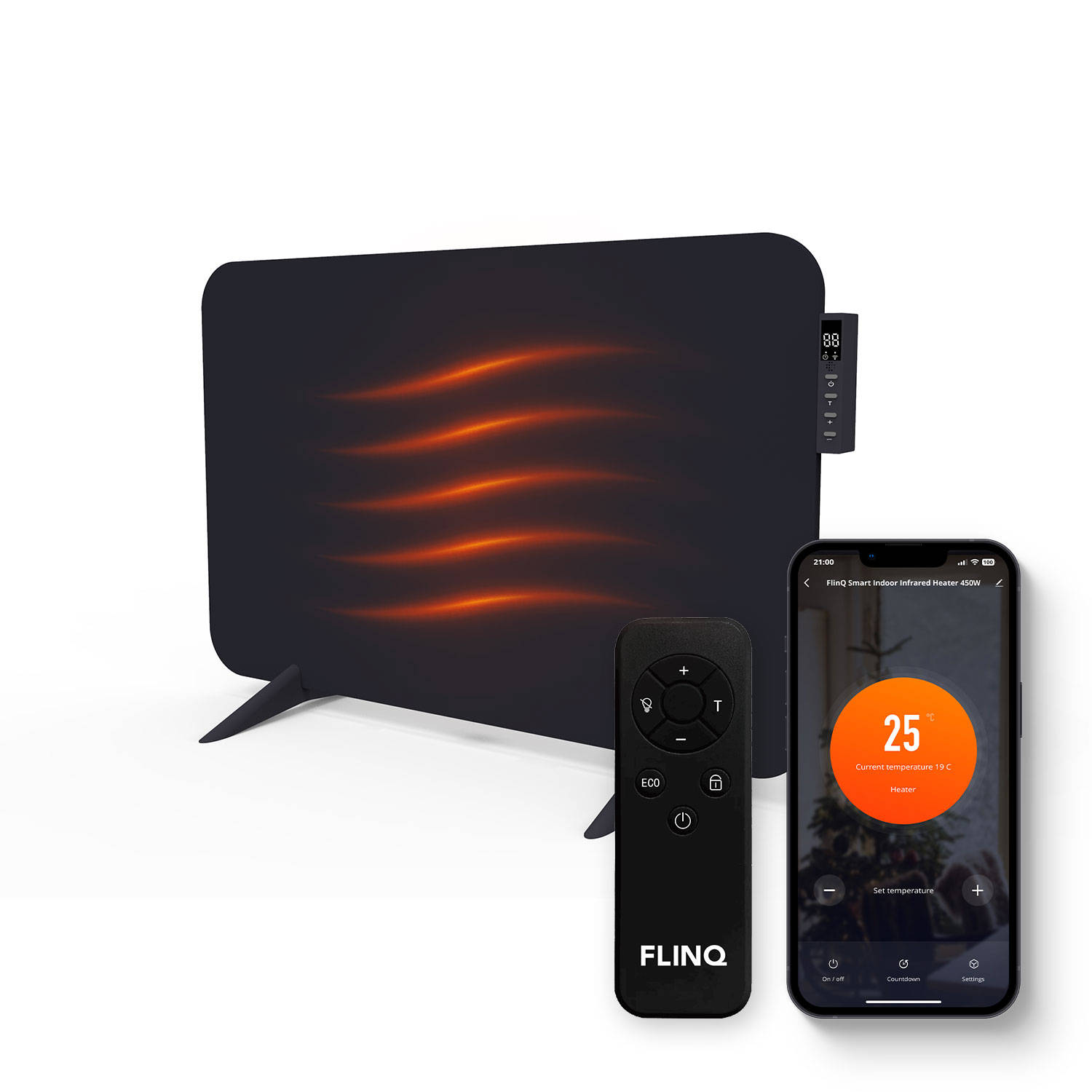 FlinQ Smart Infrarood Paneelverwarmer - Verwarming elektrisch - Verwarmingspaneel - 450W - Zwart