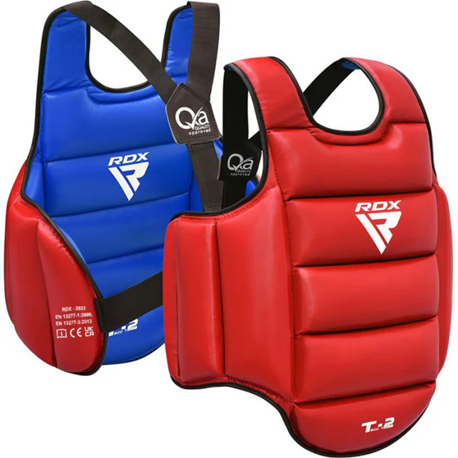 RDX Sports T2 CE Borstbeschermer - Body Protector - Boksen - Kickboksen - Karate - Taekwondo - Omkeerbaar Rood en Blauw - Maat: S/M