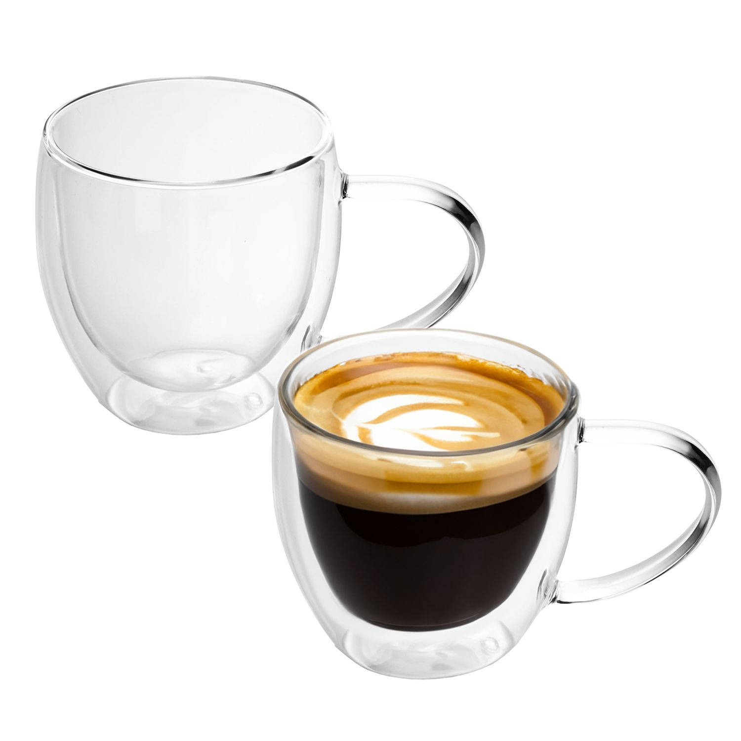 INTIRILIFE 2X dubbelwandige thermisch glazen set in 200-300ml - mondgeblazen geïsoleerd voor latte macchiato, als theeglas of koffieglas, vaatwasmachinebestendig met handvat