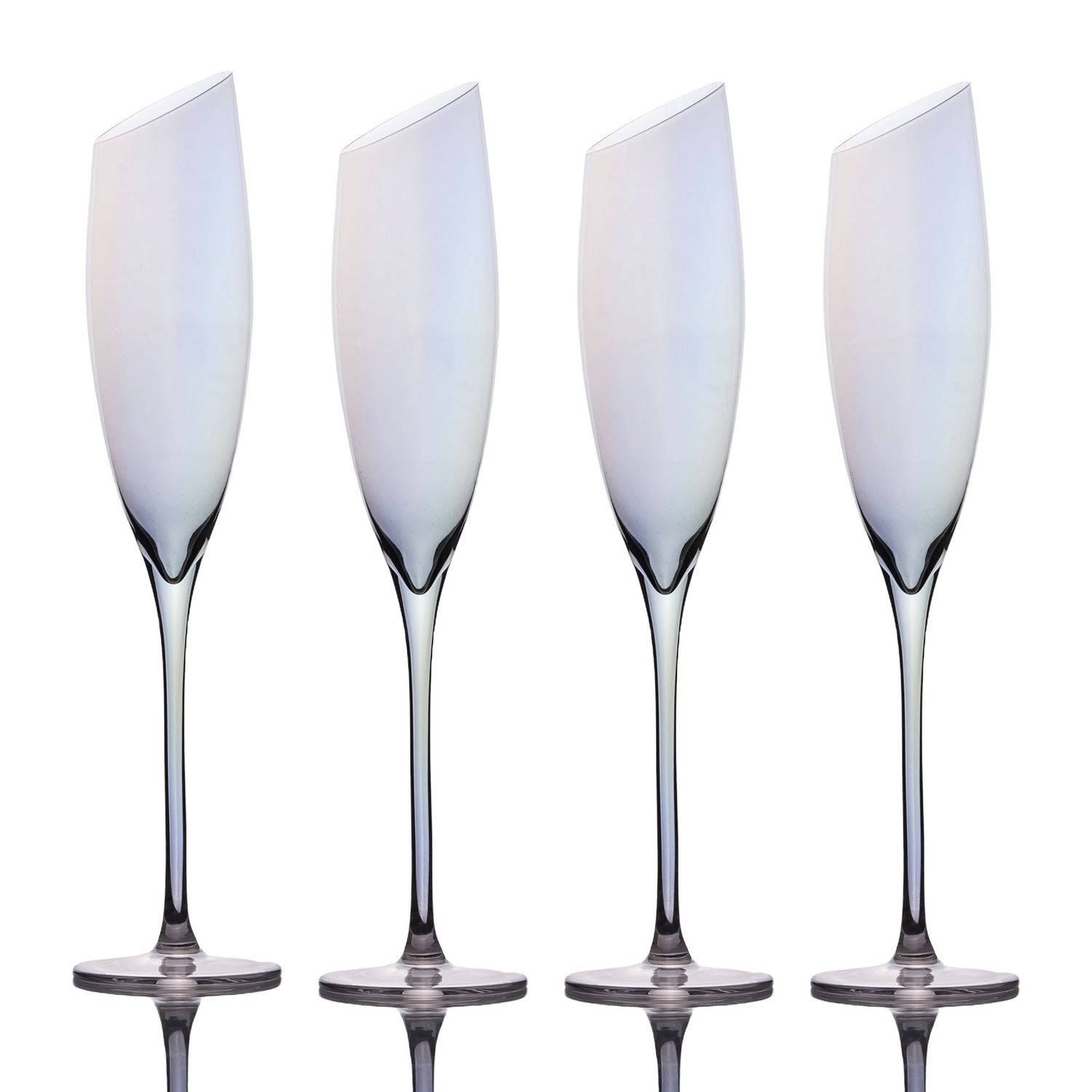 Intirilife 4x Champagneglas met moderne rand en regenboogglans - 150 ml inhoud - Mousserende wijn Prosecco glas Vaatwasserbestendig Kristalglas schokbestendig