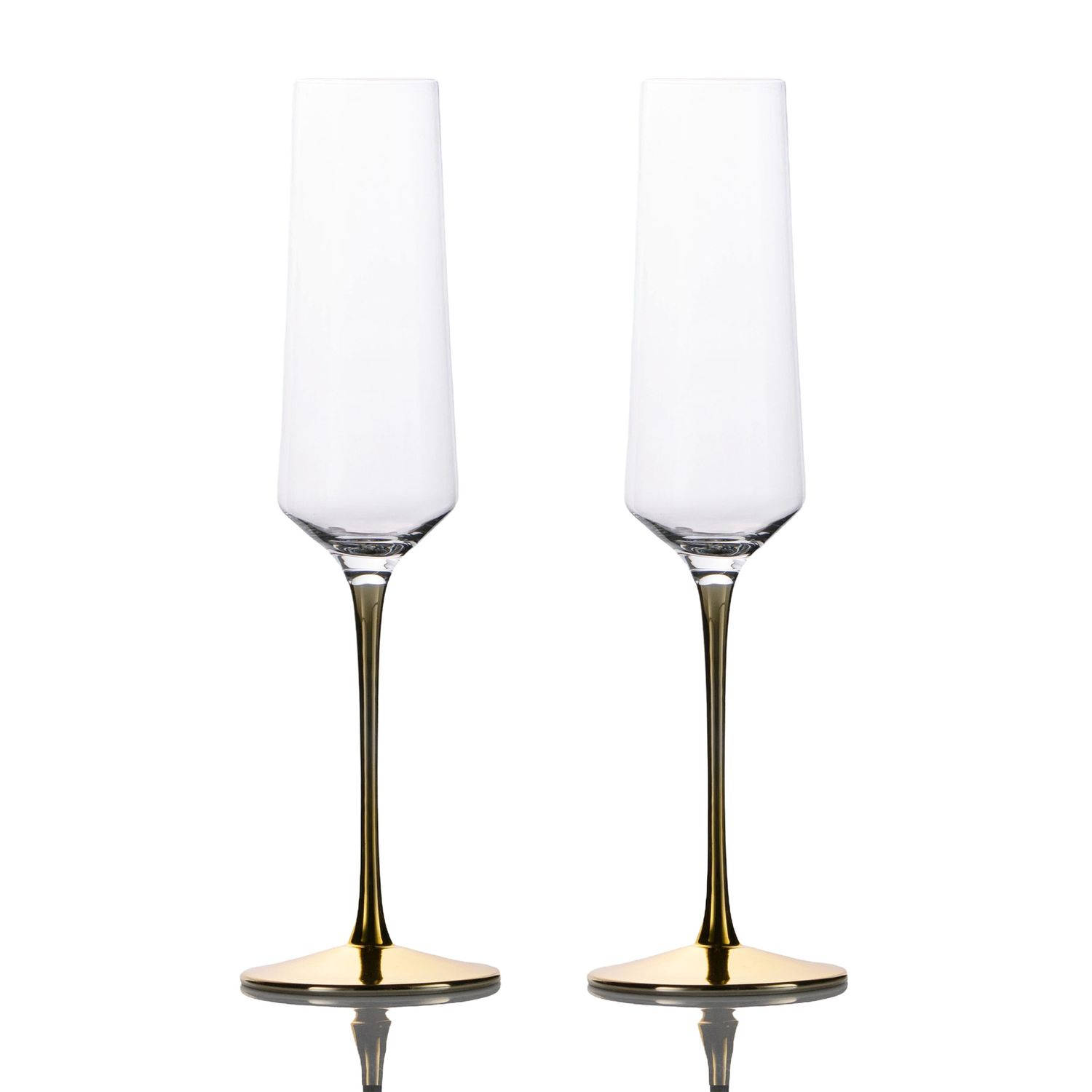 Intirilife 2x Champagneglas met goudkleurige steel - 200 ml inhoud - champagne prosecco glas kristalglas schokbestendig