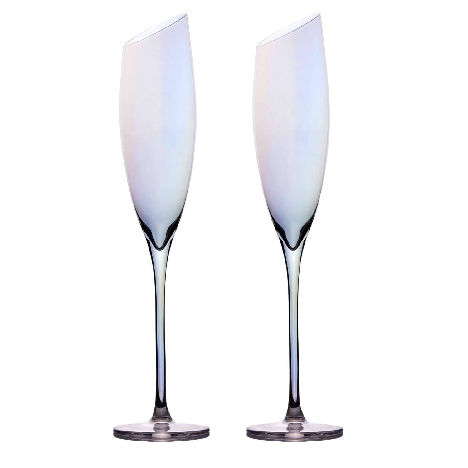 Intirilife 2x champagneglas met moderne rand en regenboogglans - 150 ml inhoud - champagne prosecco glas vaatwasmachinebestendig kristalglas schokbestendig