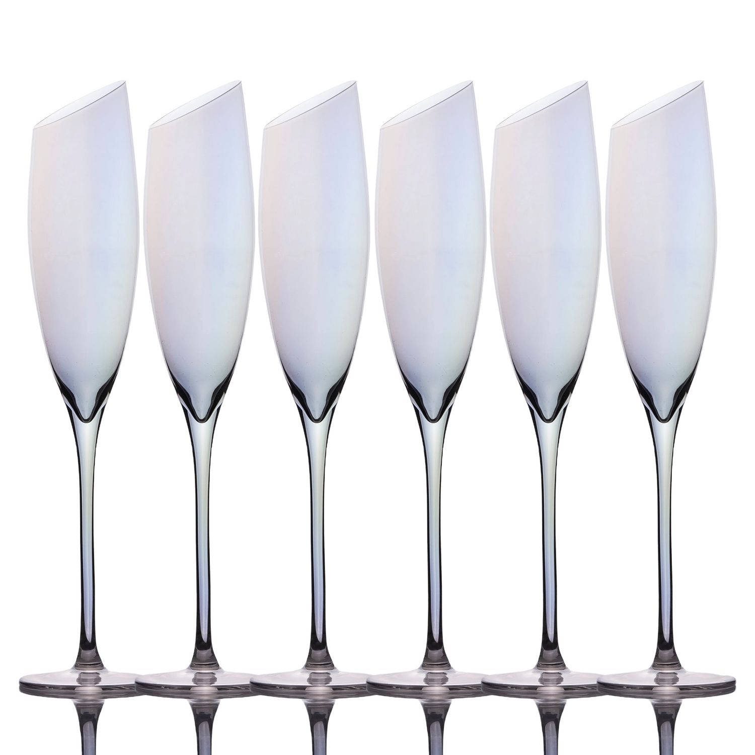 Intirilife 6x Champagneglas met moderne rand en regenboogglans - 150 ml inhoud - Mousserende wijn Prosecco glas Vaatwasserbestendig Kristalglas schokbestendig