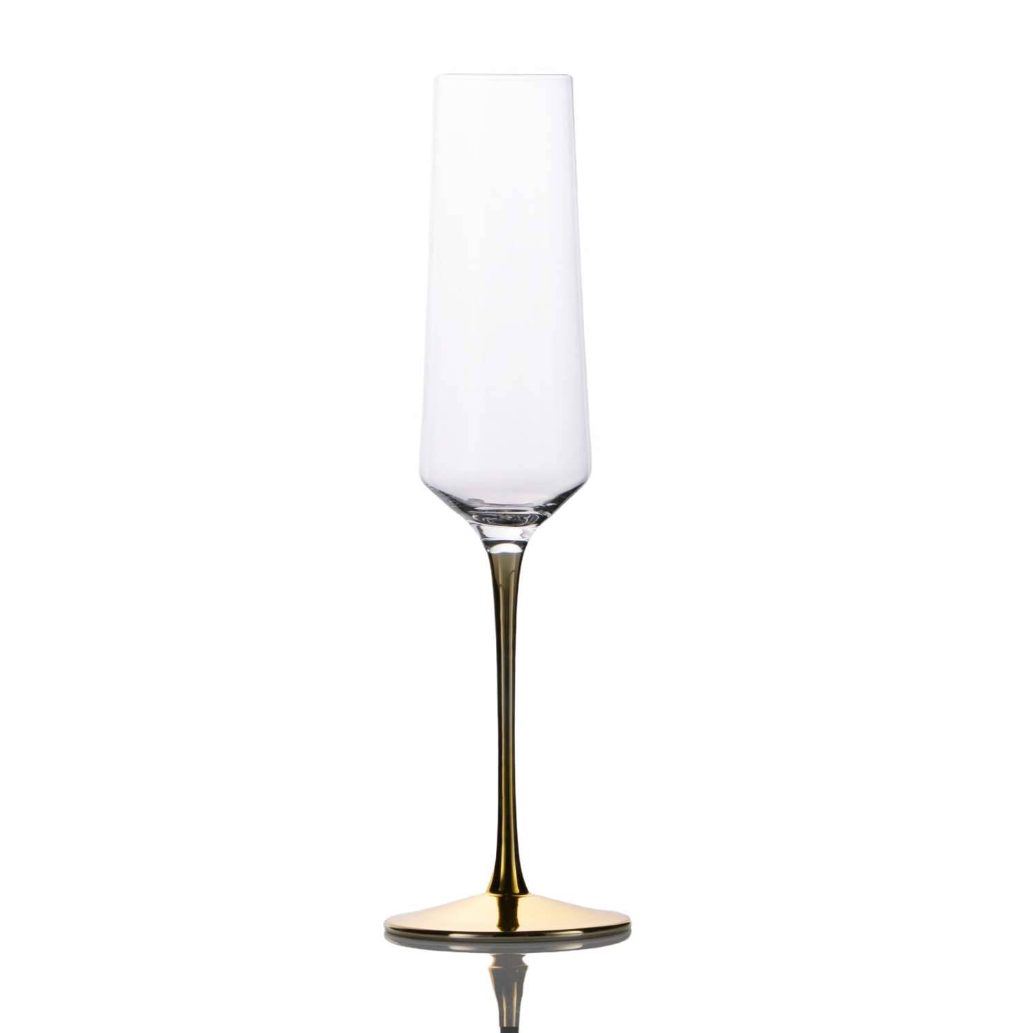 Intirilife champagneglas met goudkleurige steel - 200 ml inhoud - champagne prosecco glas kristalglas schokbestendig