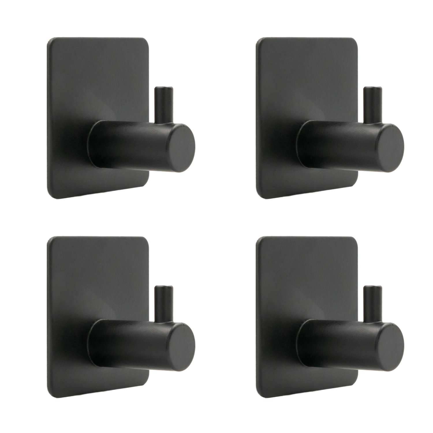 Intirilife 4x Handdoekhouders Handdoekhaken Zelfklevend Roestvrij Staal in Zwart - 4.5 x 3 cm - Wandhaken voor Keuken Badkamer Sterke Hechting