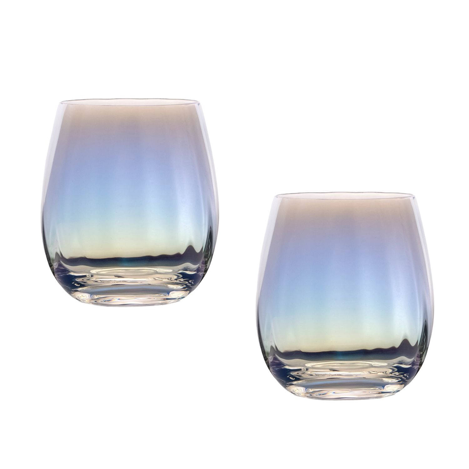 Intirilife 2x Drinkglas met Regenboog Glinstering en Golvende Vorm - 380 ml Inhoud - Water Sap Glas Vaatwasmachinebestendig Schokbestendig Kristalglas