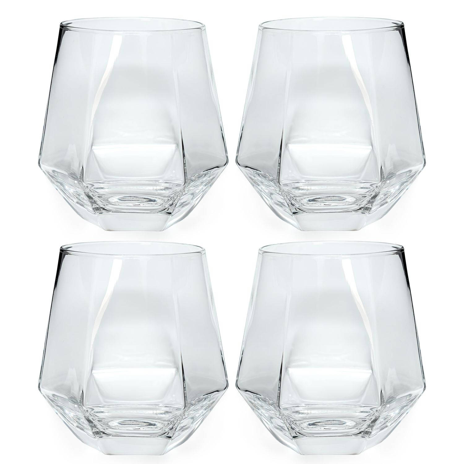 Intirilife 4x Drinkglas in hexagon design transparant - 240 ml inhoud - water sap glas vaatwasmachinebestendig kristalglas schokbestendig