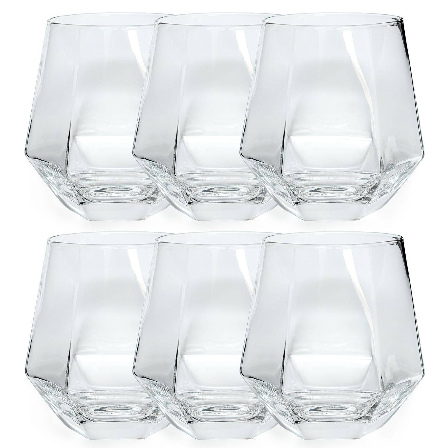 Intirilife 6x Drinkglas in hexagon design transparant - 240 ml inhoud - water sap glas vaatwasmachinebestendig kristalglas schokbestendig