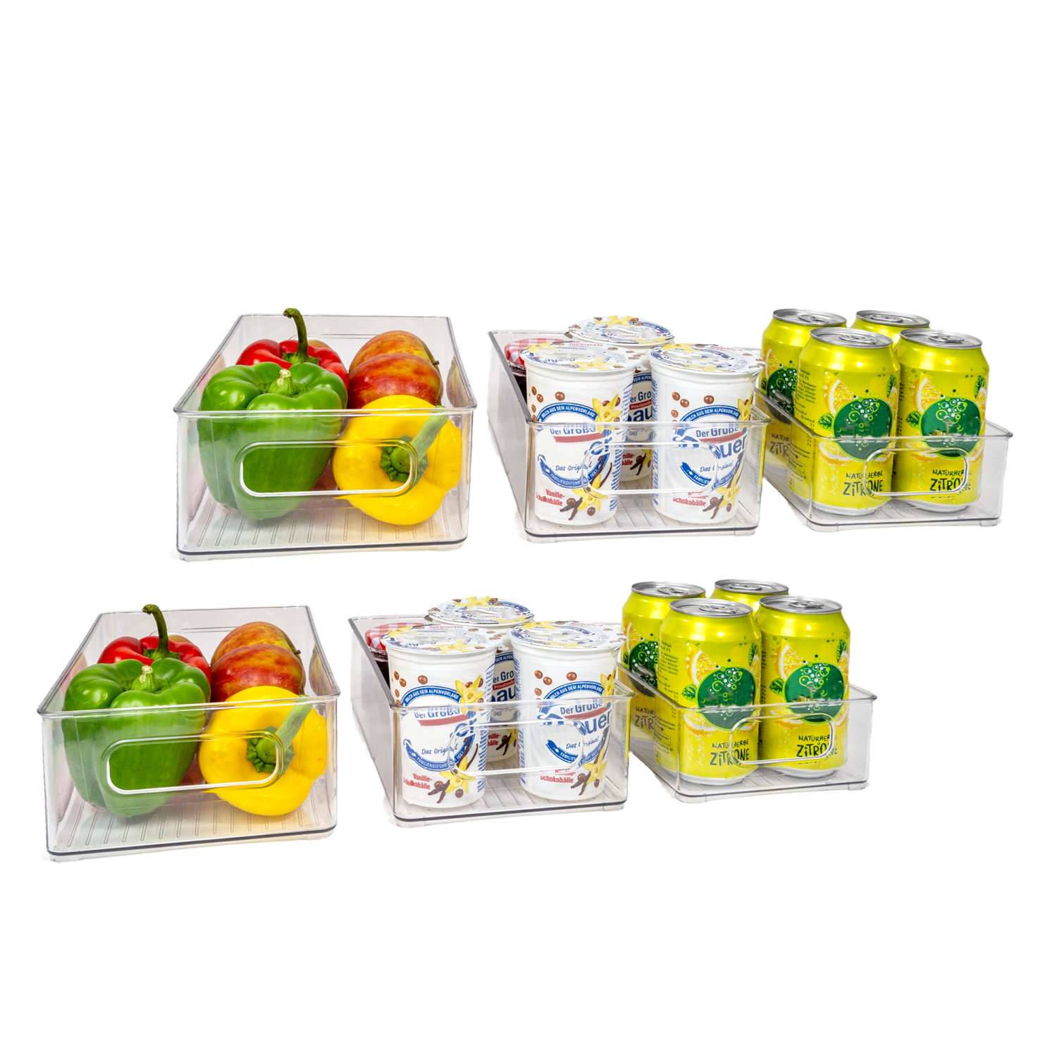 Intirilife Set van 6 Koelkastdozen, Transparante Voorraadkast Organizers - 24.8 x 14.1 x 6.5 / 25.6 x 15 x 8.7 / 26.8 x 16.3 x 8.7 cm - Opbergmand, Doos voor Keuken, Kasten