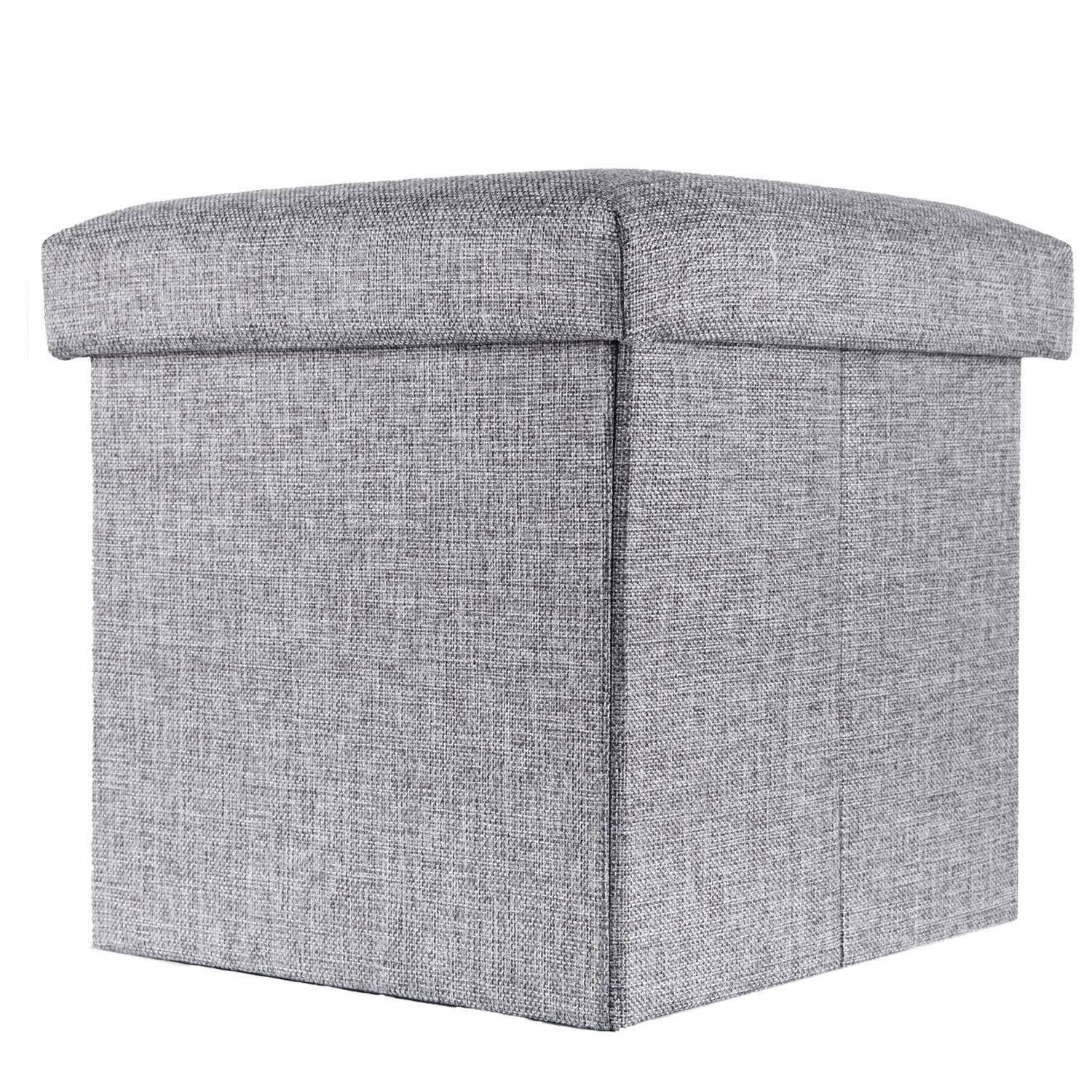 Intirilife opvouwbare kruk 38x38x38 cm in ROCK GREY - zitkubus met opbergruimte en bekleding van stof met troggen - zitkubus voetensteun opbergdoos borstkruk