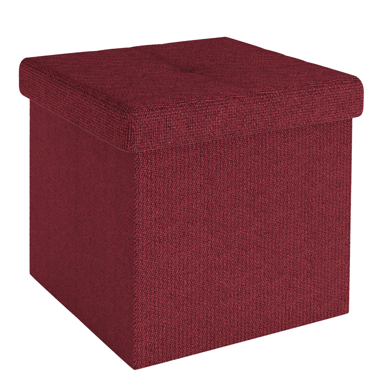 Intirilife Opvouwbare poef 38x38x38 cm in GRANET ROOD - Zitkubus met opbergruimte en hoes van stof met holtes - Zitkubus voetensteun opbergdoos kist poef