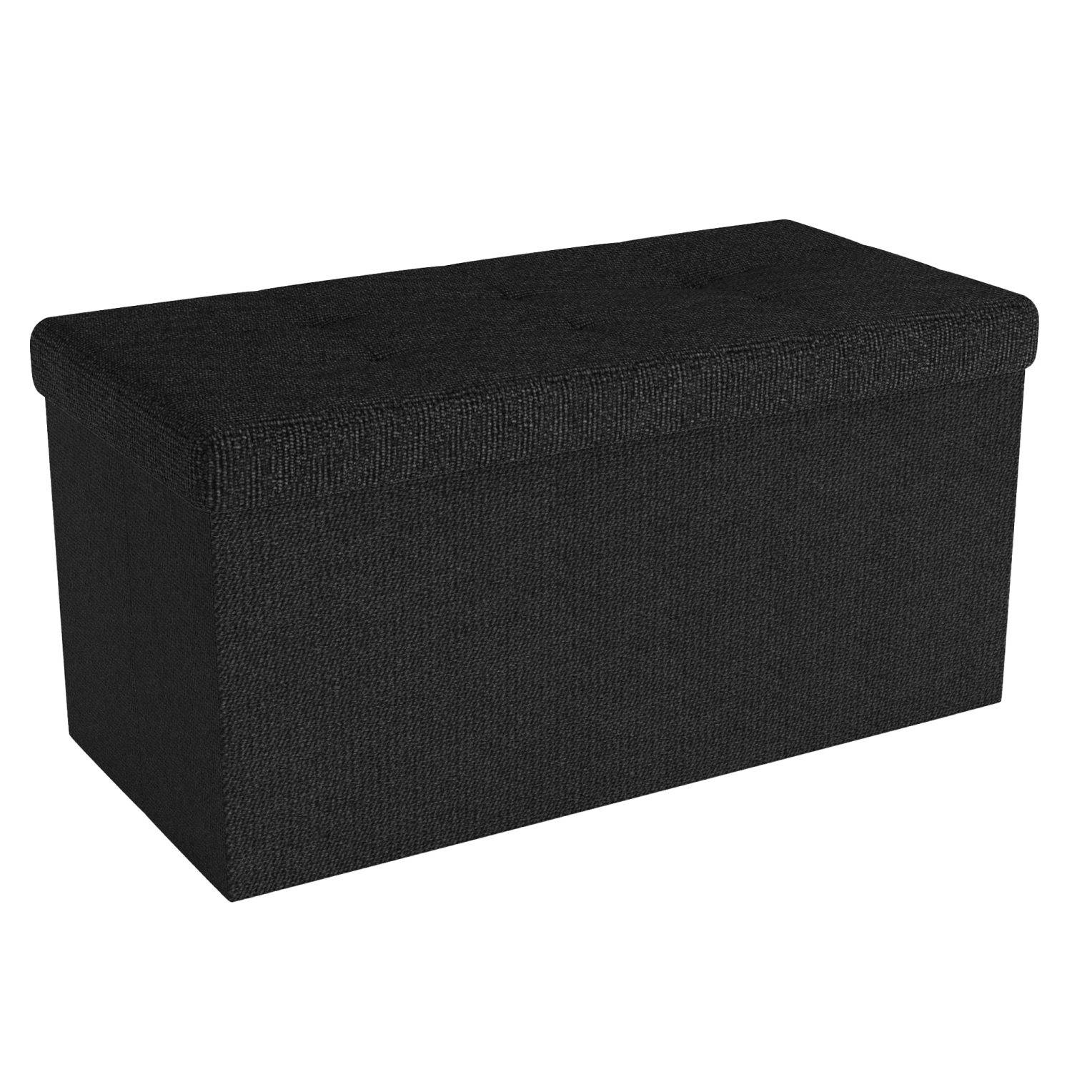 Intirilife opklapbare bank 76x38x38 cm in PIANO BLACK - zitkubus met opbergruimte en bekleding van stof met troggen - zitkubus voetensteun opbergdoos borstkruk