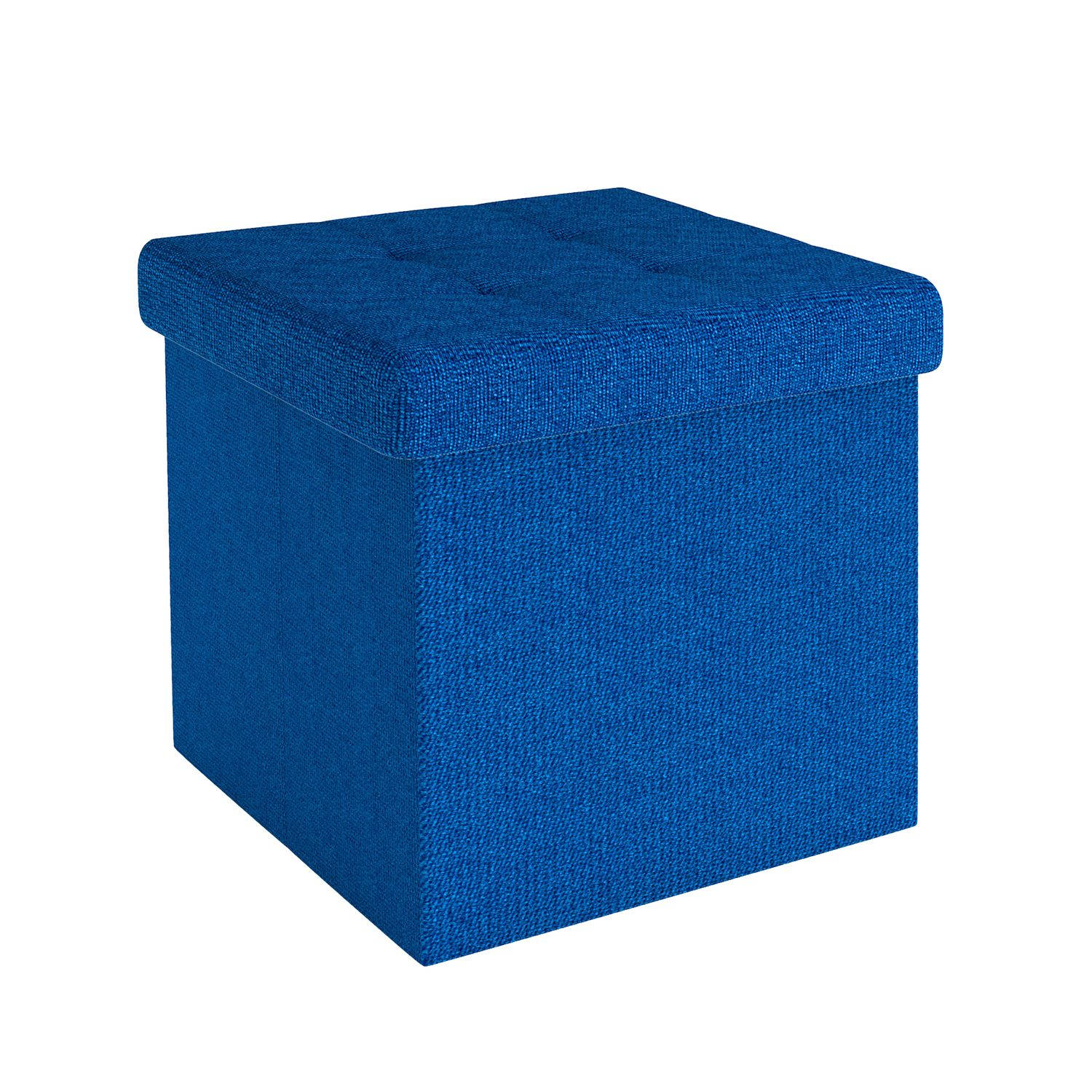 Intirilife Opvouwbare poef 30x30x30 cm in OCEAAN BLAUW - Zitkubus met opbergruimte en hoes van stof met holtes - Zitkubus voetensteun opbergdoos kist poef