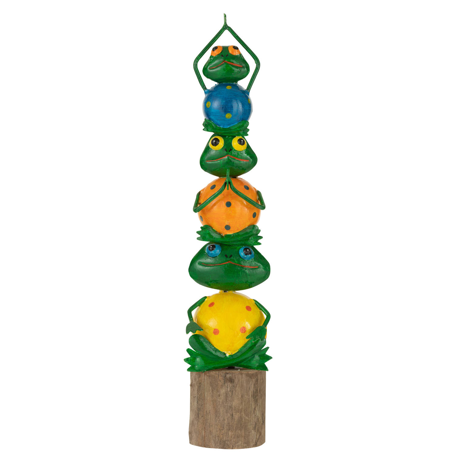 J-line - Kikker Pyramide Op Voet Ijzer/hout Mix Large - 10x9x43cm