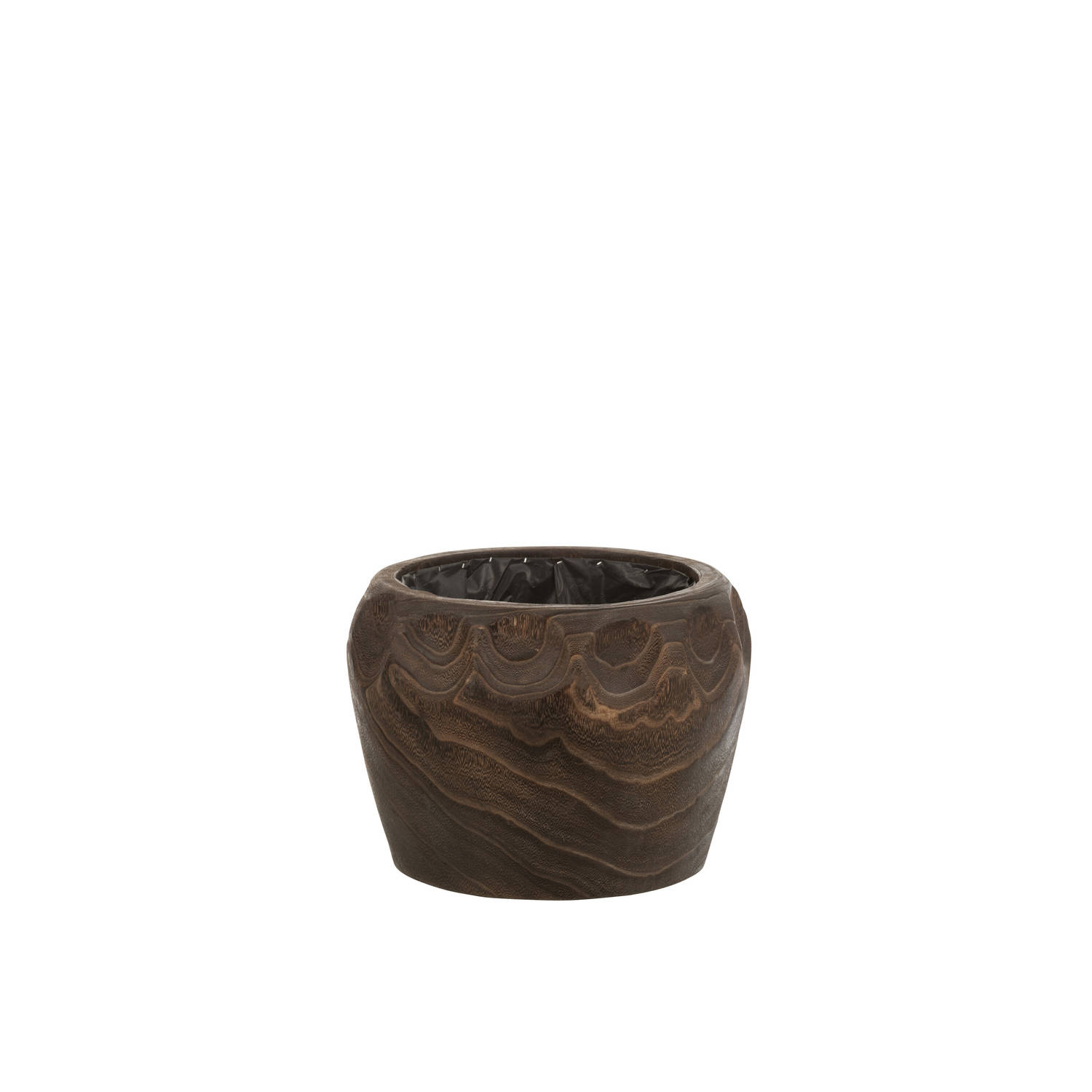 J-line - Bloempot Thibobo Paulownia Hout+plastiek Donker Bruin Medium - 29x29x20cm