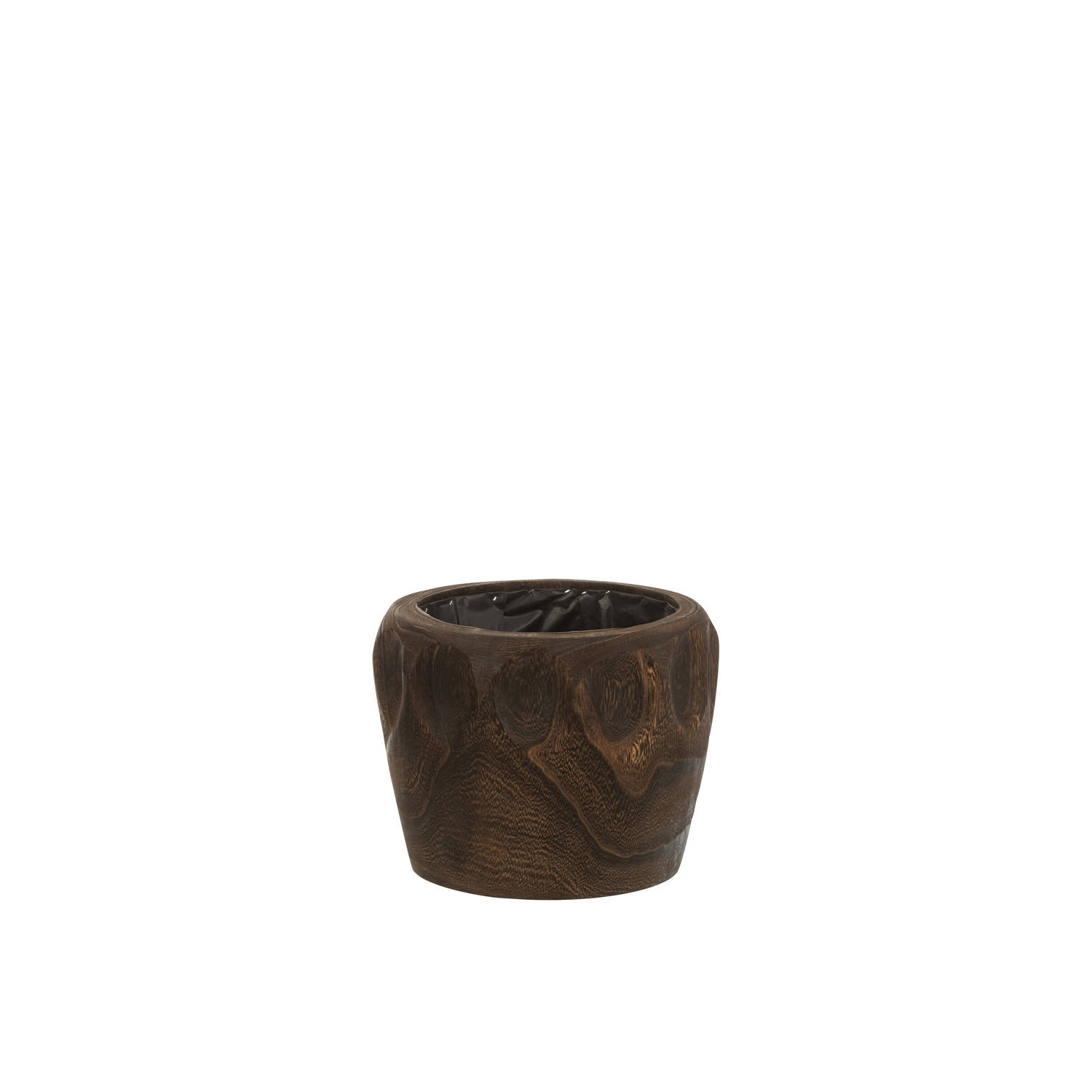 J-line - Bloempot Thibobo Paulownia Hout+plastiek Donker Bruin Small - 24x24x18cm